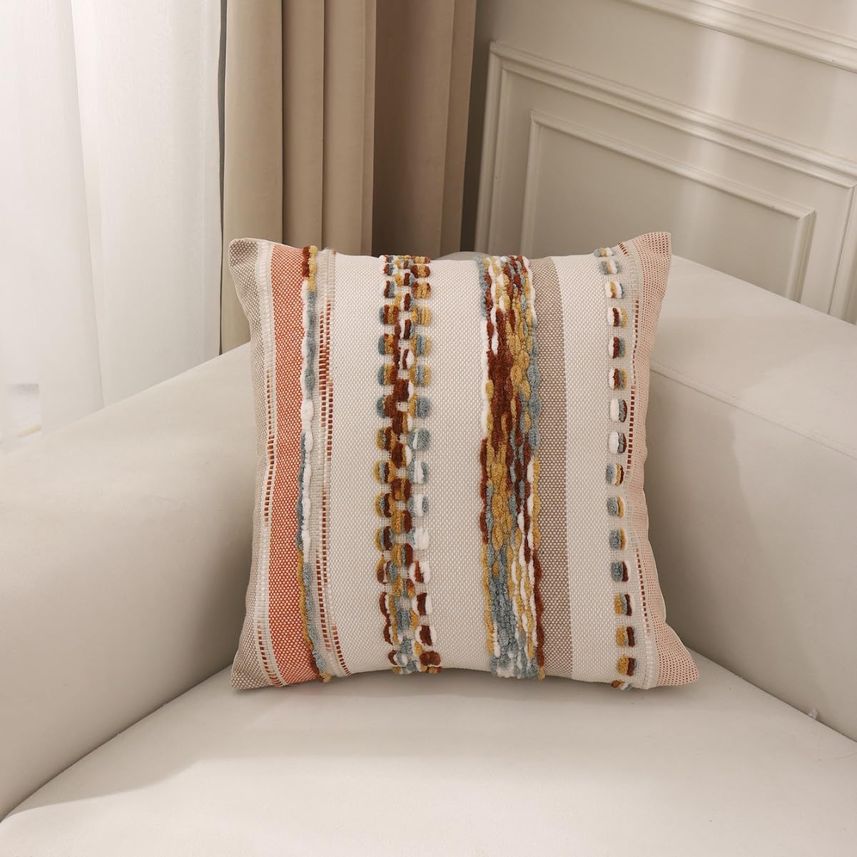 2 Pcs Boho Striped Throw Pillow Covers Square Pillow Cases, 18x18 Inch