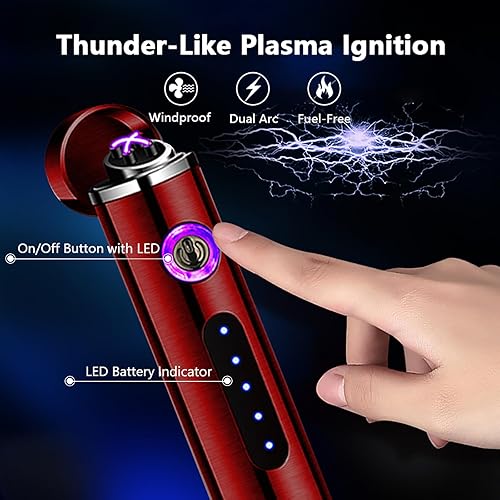 Miniatura 2 de Encendedor eléctrico de plasma de doble arco recargable por USB, encendedor fresco, a prueba de viento, mini cilindro con pantalla de alimentación
