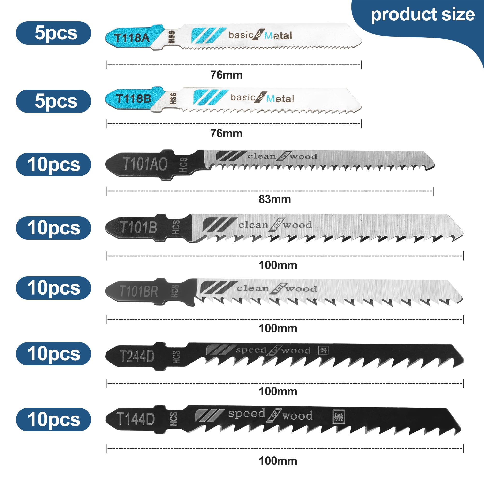 60 Pièces Lames de Scie Sauteuse, Lames de Scie Sauteuse Professionnelles à Haute Teneur en Carbone, Lame de Scie Sauteuse à Tige en t pour Couper le Bois, le Plastique et le Métal, 10 Modèles