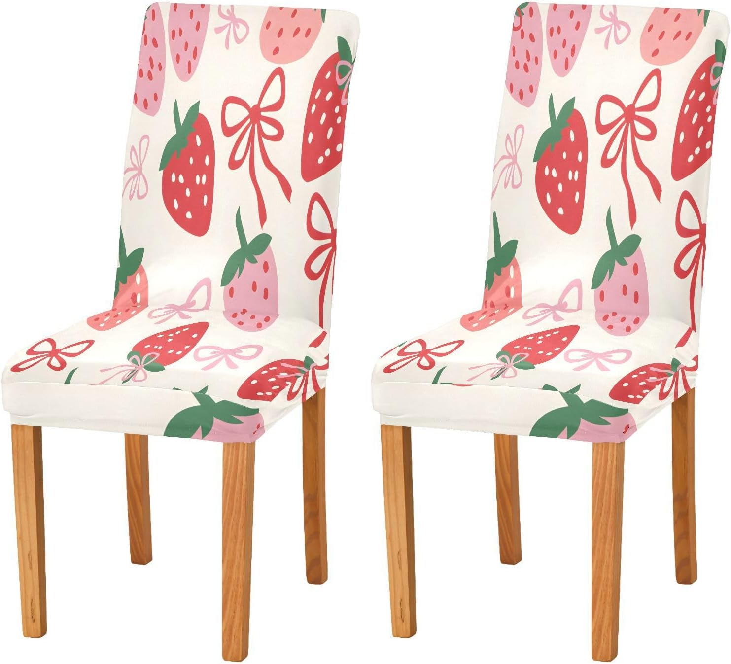 ALAZA Chair Covers for Dining Room, Strawberry Simple Lines Bow Pattern Stretch Chair Cover Sets Chair Protector Removable Washable for Ktichen Restaurant Hotel