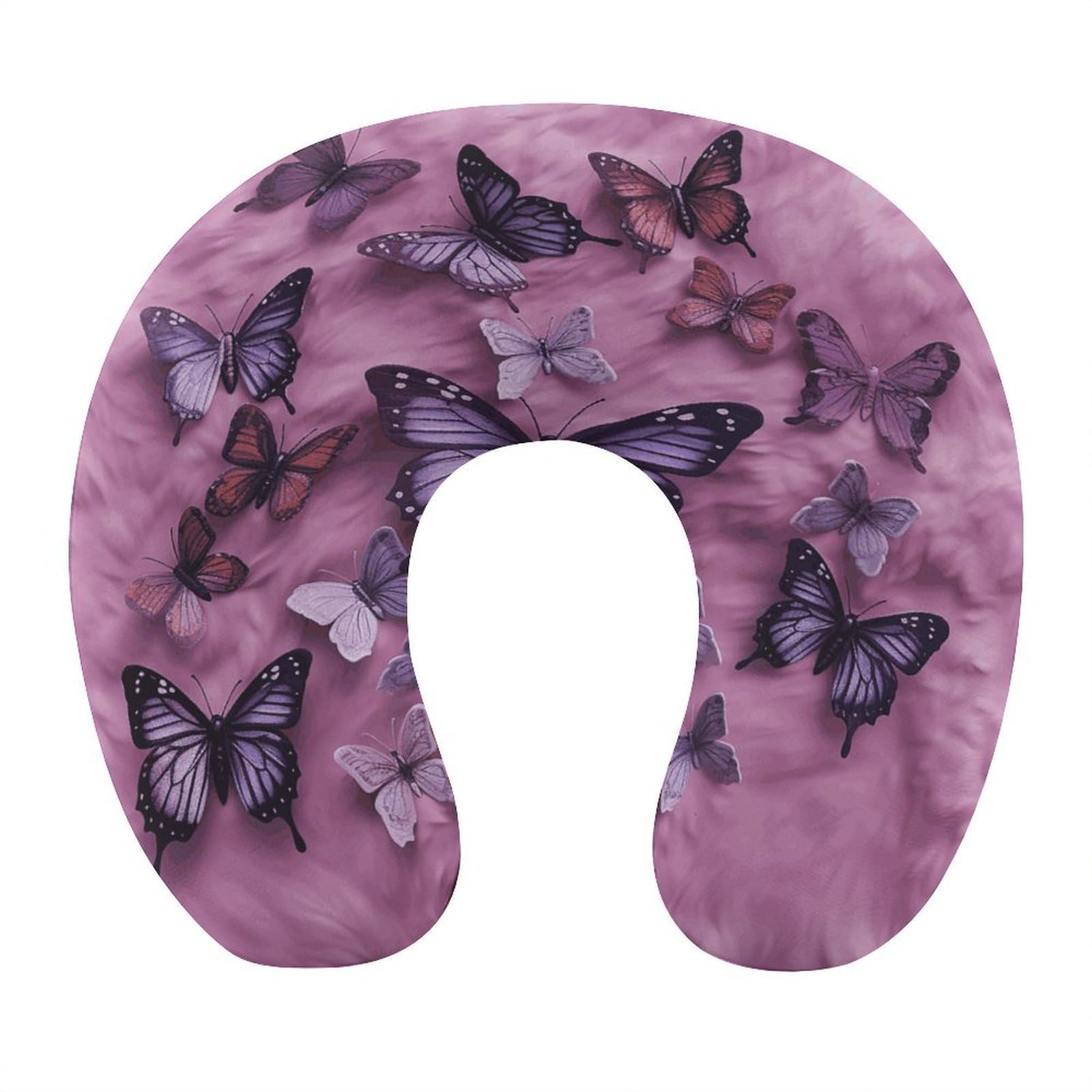 VstaDank Butterflies are on Purple Background Neck Pillow Soft Comfortable Travel U Shaped Pillows Portable Pillows for Shoulder Memory Foam Head Support Pillow for Airplane Car Home Office
