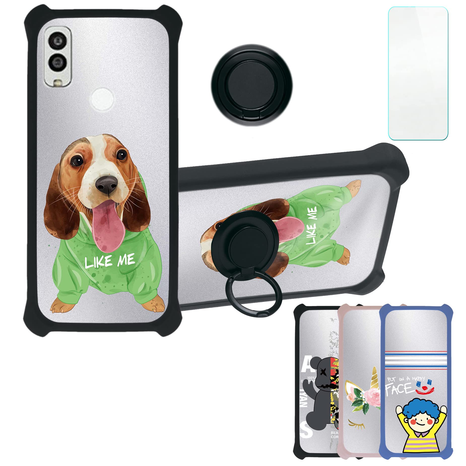 Case for Kyocera Android One S10 Case Compatible with Kyocera Android One S10 Phone Case Cover [with Tempered Glass Screen Protector][PC + TPU 2 in 1] [Silver Reflect Light] DYH-SSG