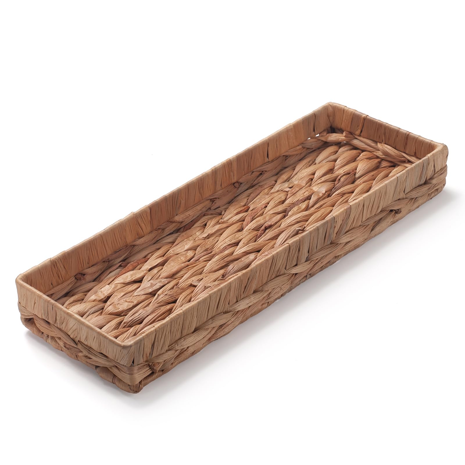 Vassoio Bagno Portaoggetti Rettangolare per Organizzare Giacinto d'acqua Cesto Vimini del Toilette Lungo Stretto Porta Asciugamani Ospiti (Naturale 41,5 x 15,5 x 5cm)