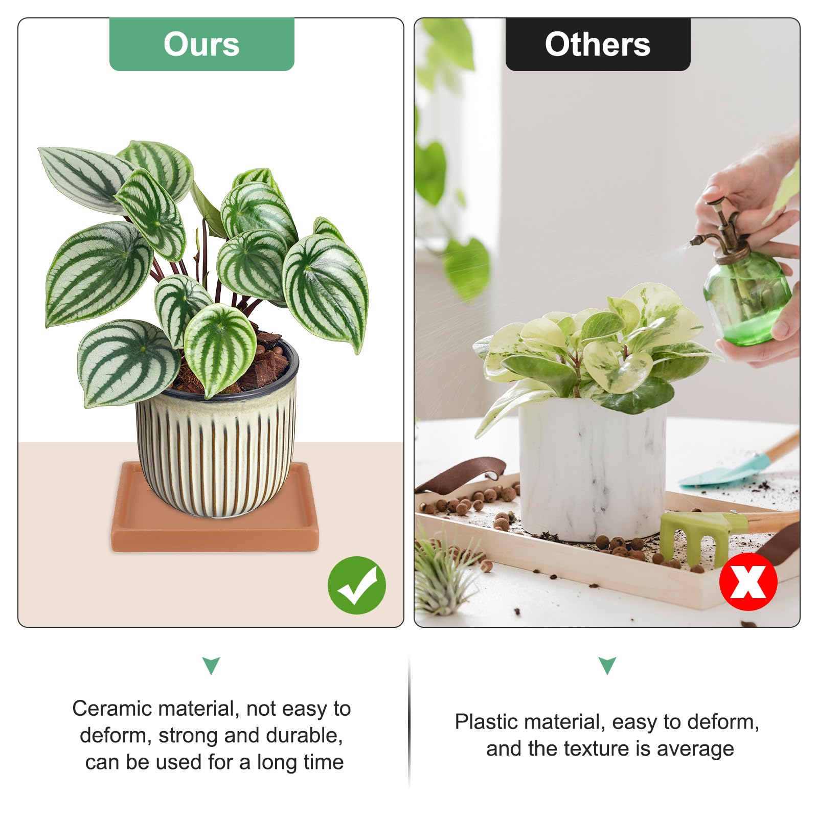 M METERXITY 2-Pack Ceramic Plant Saucer, 5 Inch Plant Water Catcher Tray - Image 4
