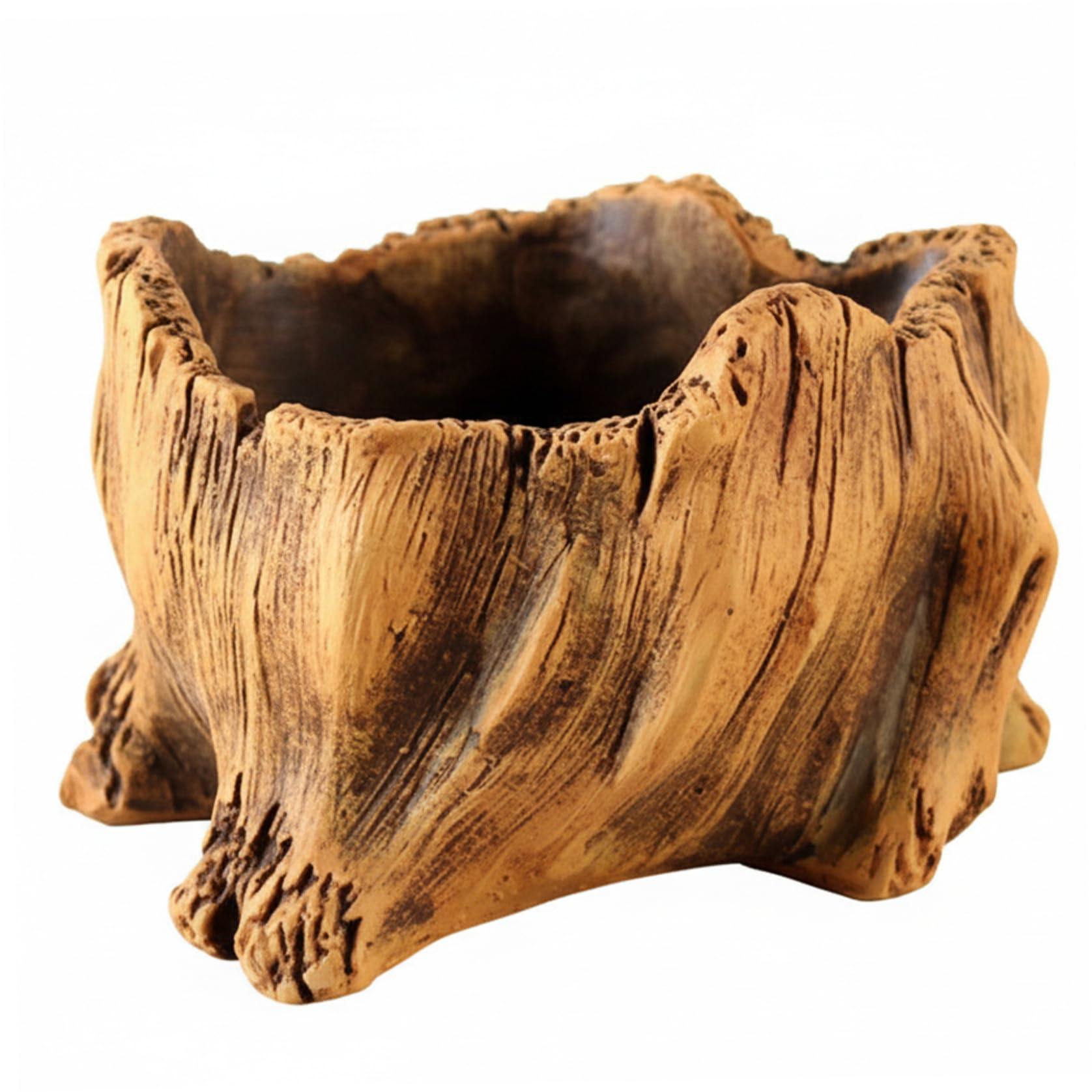 Tsawntd Rustic Wood Planter for Succulents, Cement Driftwood Decor with Bronze Finish - Small Vintage Flower Pot for Home, Office, Indoor and Outdoor Garden