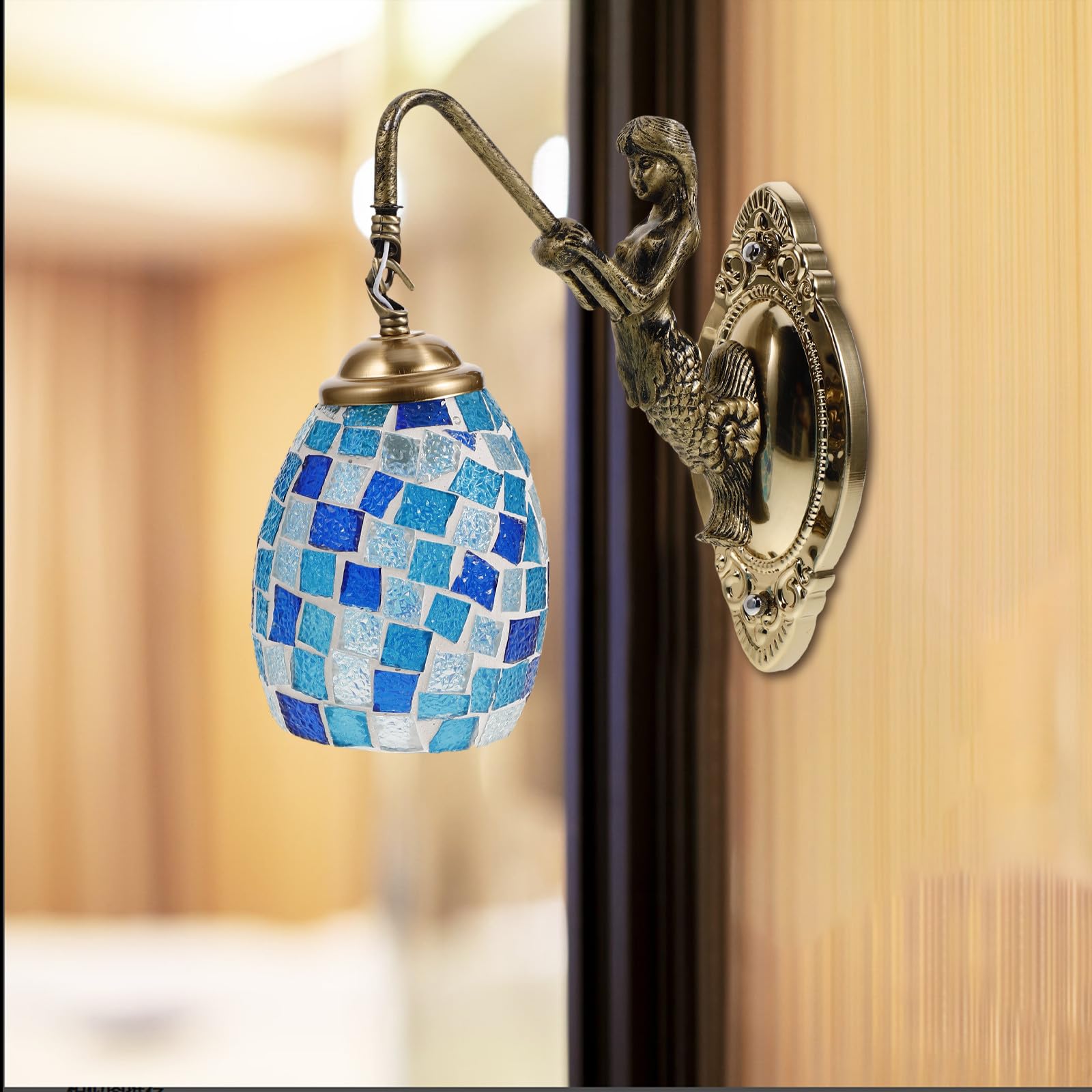 HOMSFOU Aplique de Pared Sirena de Cristal Vintage, 220v E26/e27