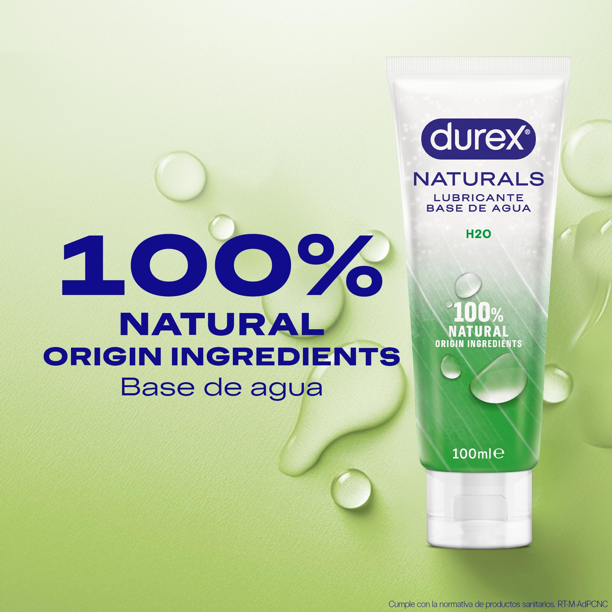 Durex 3035683 Naturals H2O Lubricante, 100% Natural sin Fragancia, Colorantes Ni Agentes Irritantes - 100 ml