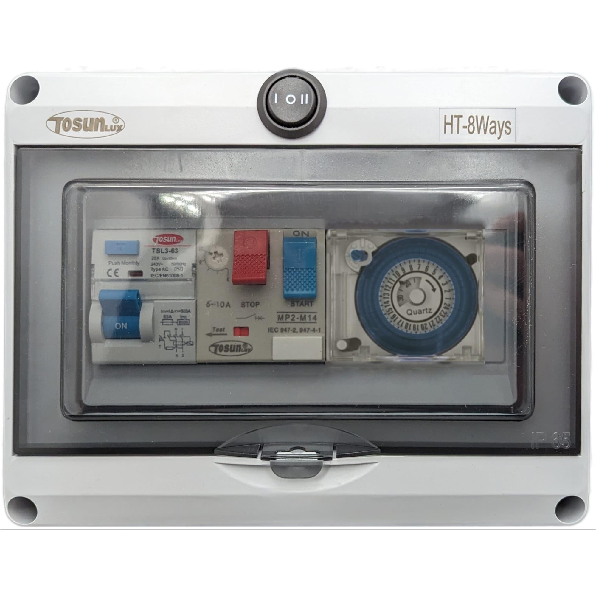 SWIMHOME Quadro elettrico per piscina, 2 CV (6-10 A), orologio programmatore, protezione motore, IP65, grigio, materiale ABS