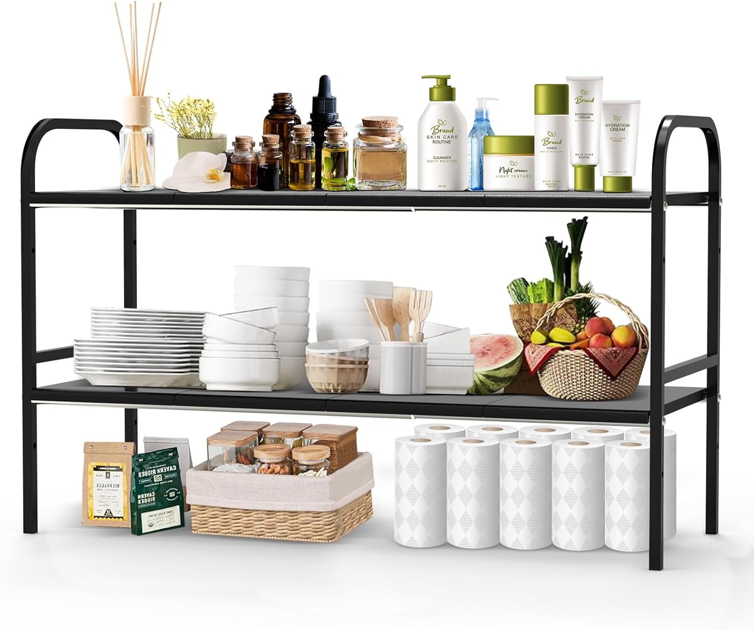 clefairy 2 tier extendable sink shelf adjustable under sink rack multifuctional storage rack stainless steel tubes for kitchen bathroom cabinet