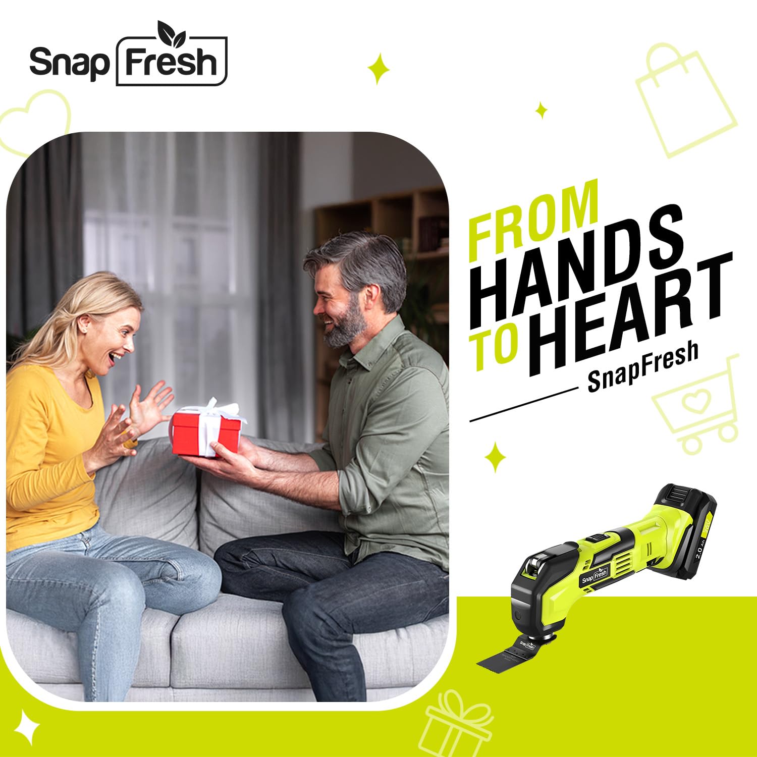 SnapFresh Utensile multifunzione a batteria Strumento oscillante kit senza fili 20V 6 velocità 5000-18000 OPM, angolo di oscillazione di 3,2 °, 22 accessori multitool multi-cutter sega oscillante