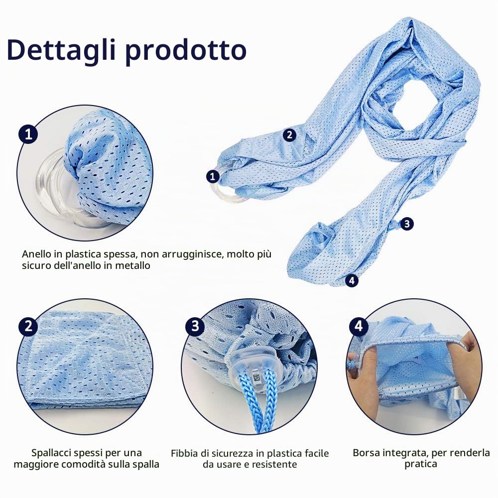 Fascia per bebè regolabile, con anello ad acqua, traspirante, ad asciugatura rapida, in tessuto a rete, perfetto per l'estate, il nuoto, la piscina, la spiaggia (azzurro)