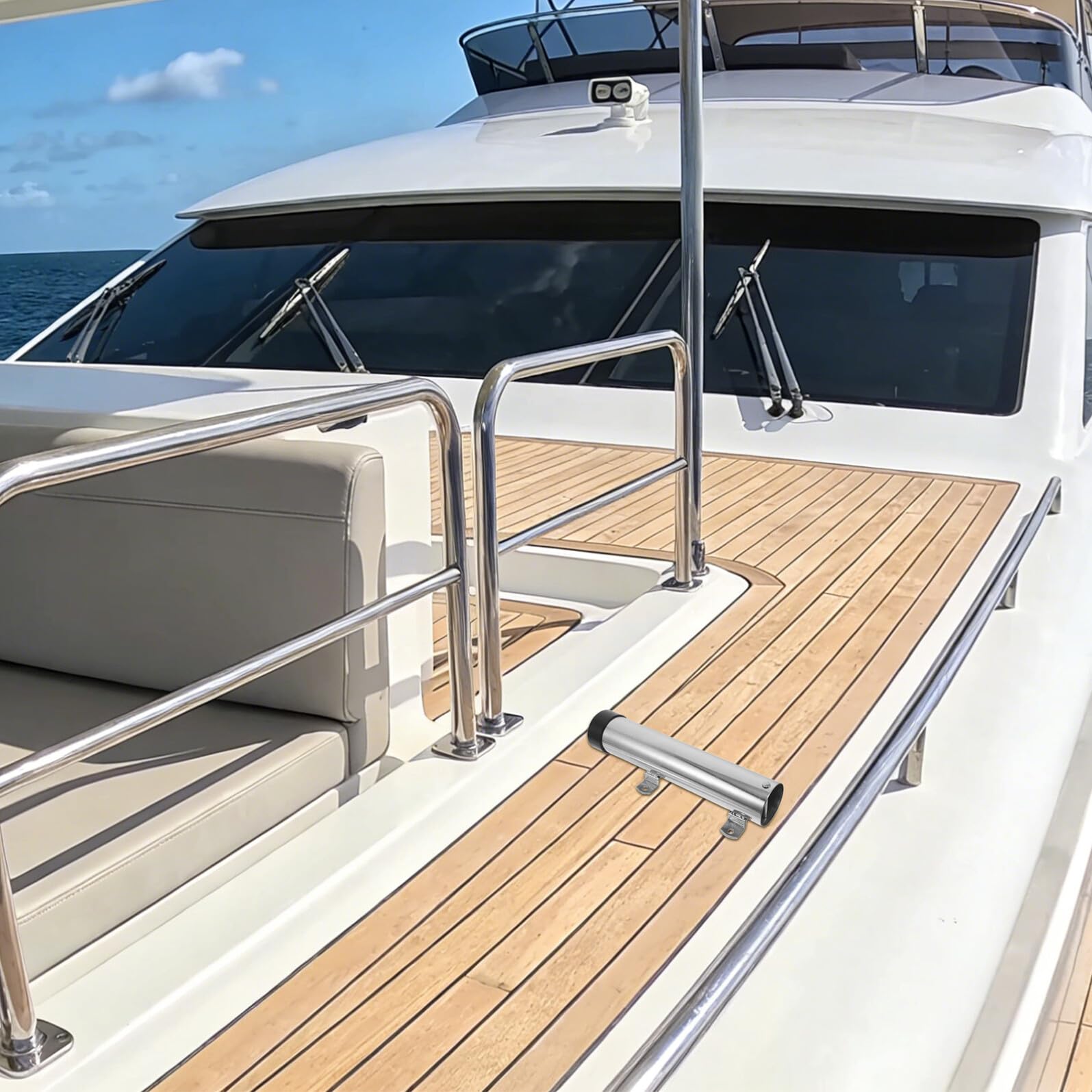 Abaodam Porta Canne da Barca in Acciaio Inossidabile, Tubo 45 Mm | Argento, Design Nautico Elegante, Montaggio Rapido, Adatto a Yacht e Navigazione in Mare Mosso