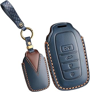 KUNIO Coque de clé de voiture compatible avec Toyota C-HR Yaris Corolla Prius Camry RAV4 Land Cruiser Hilux2023 2024 2025, porte-clés en cuir synthétique, 3 boutons, bleu C