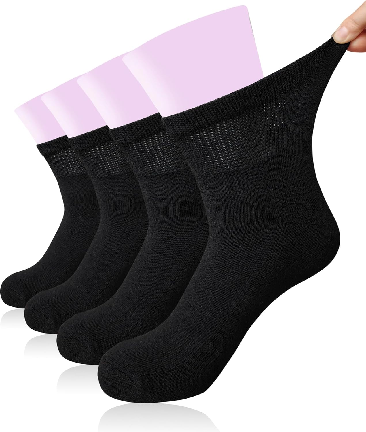 Women's Diabetic Ankle Socks Super Wide for Swollen Bariatric Feet, Neuropathy Non Binding Sock 4 Pairs