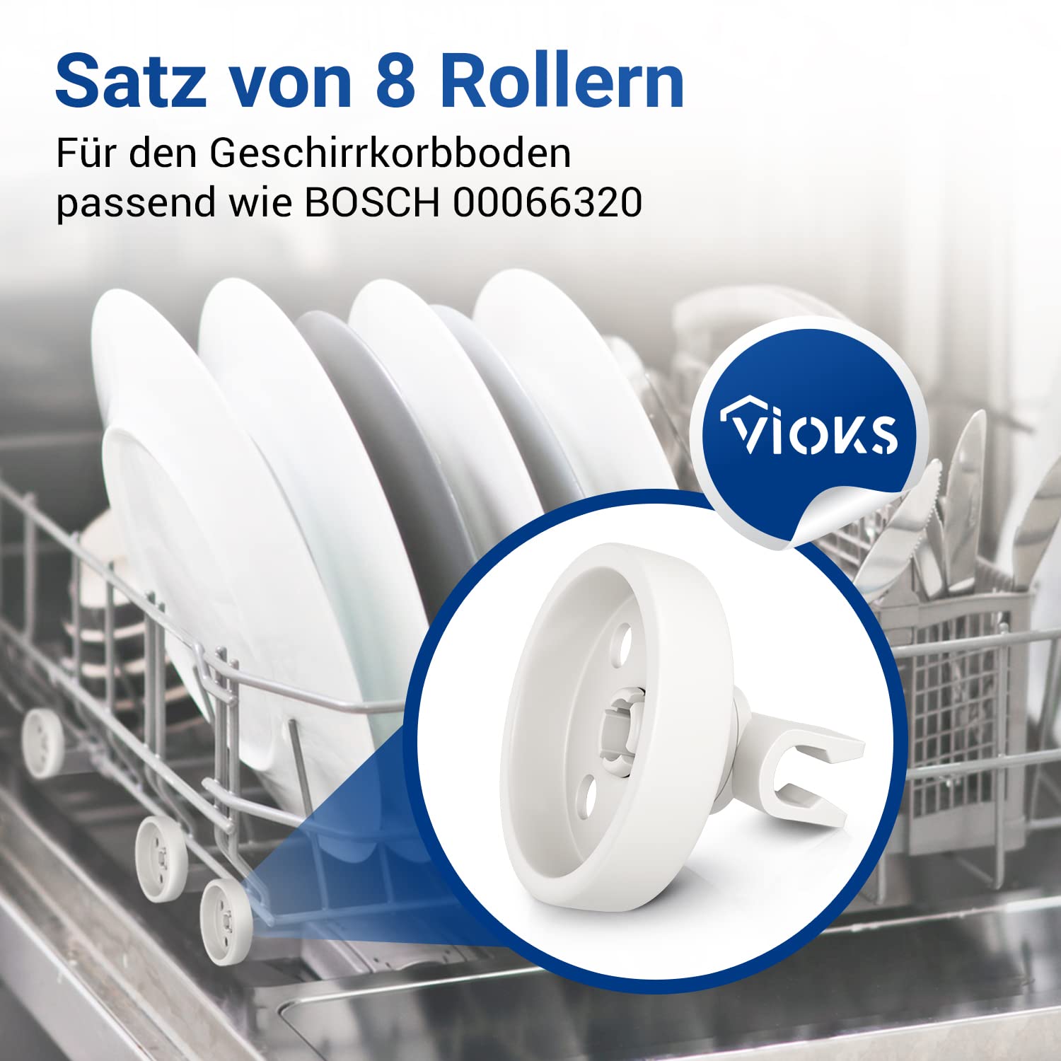 VIOKS Rolki koszyka do zmywarki do naczyń, 8 sztuk, zamienniki do zmywarki Bosch 00066320 - kółka do zmywarki do naczyń marki Siemens