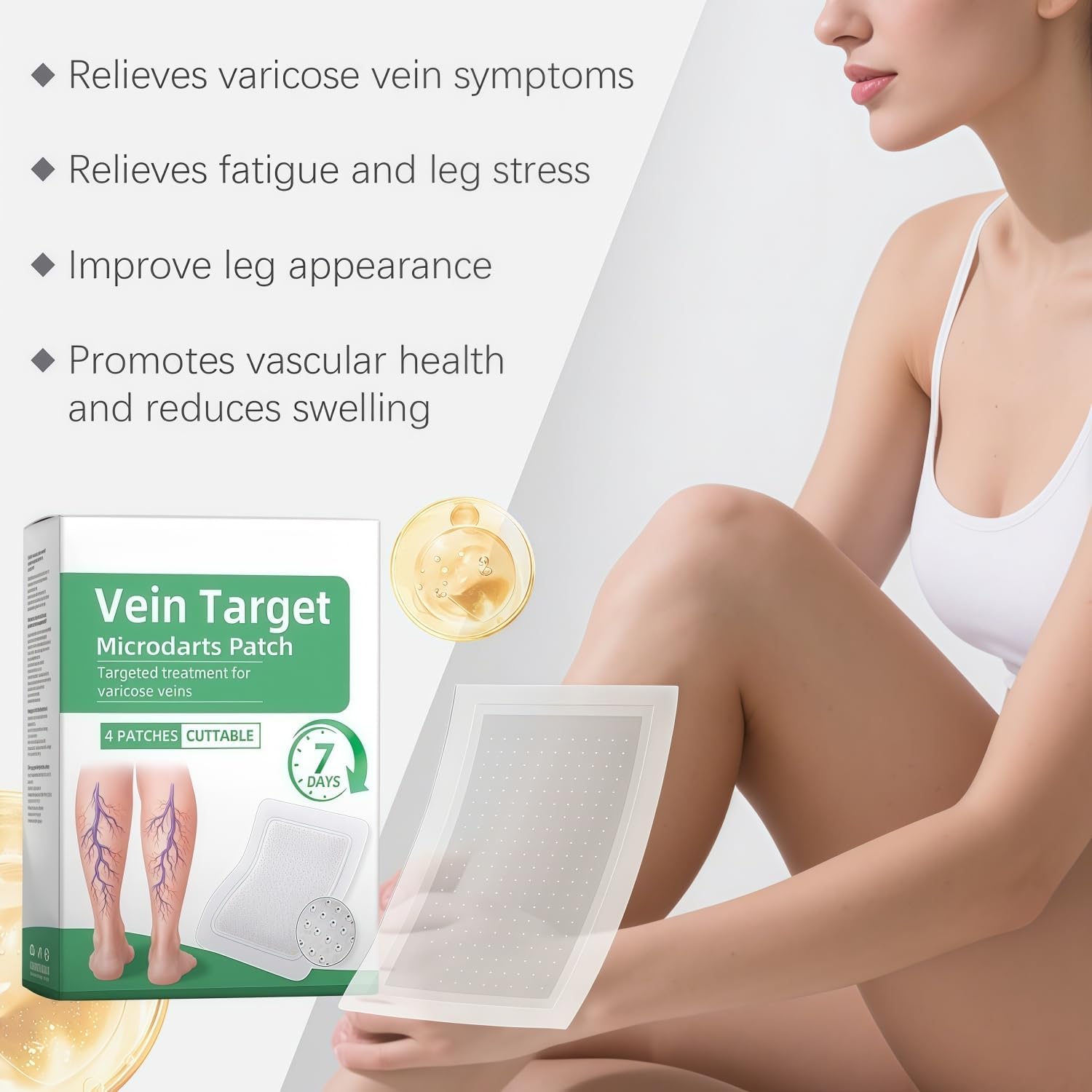Vein Target Microdarts Patch,Professional Varicose Veins for Legs,Supports Healthy Circulation,Natural Varicose Vein Patches for Leg,Improves the Appearance,All Skin Types (Green, 6-Box)