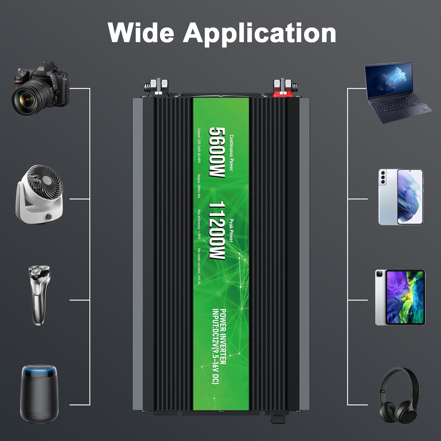 5600W Power Inverter 12V DC to 110/120V AC Converter, 11200W Peak, LCD Display, Remote Control, 4 AC Outlets, 30W Type-C Port, 3.1A USB Port for RV Truck Solar System, Emergency Power, Off-Grid Use