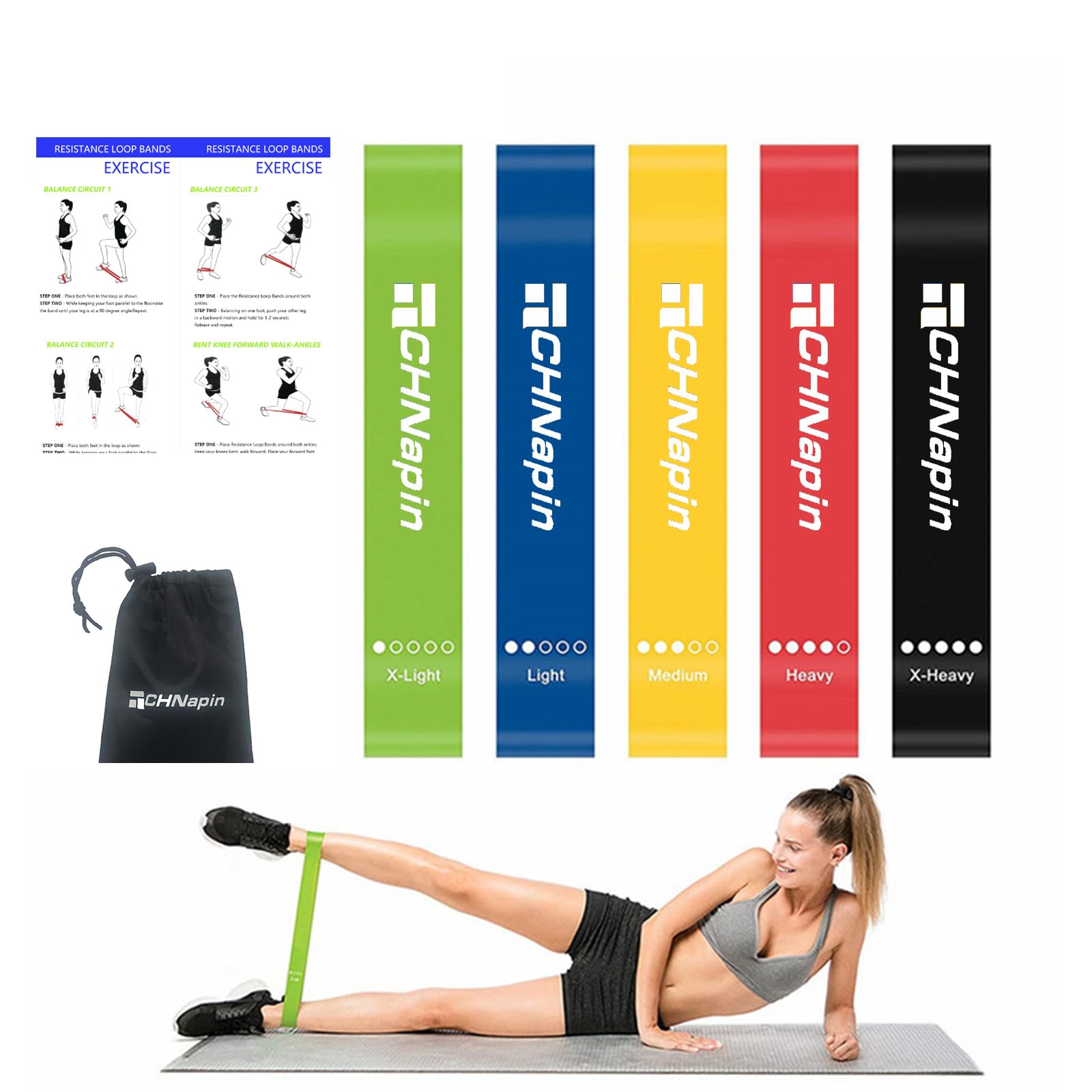 Resistance Bands 5-piece Set with User Guide and Carry Bag,Exercise Bands with 5 Levels for Latex Elastic Bands for Yoga,Pilates, Rehab, Fitness,Strength Training and Home Workout (colorful) — image 1