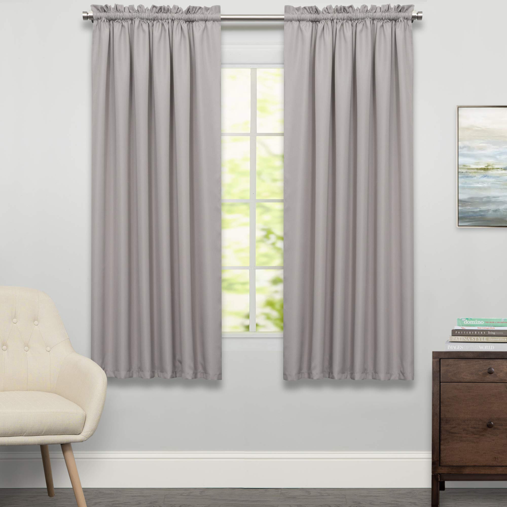 Sweet Home Collection Kitchen Curtains for Windows 40+ Styles &amp; Colors Swag, Valance, Tier Sets &amp; Panels Cafe Curtains for Farmhouse, Rustic, Modern Décor, Ribcord Gray, 63" Panel