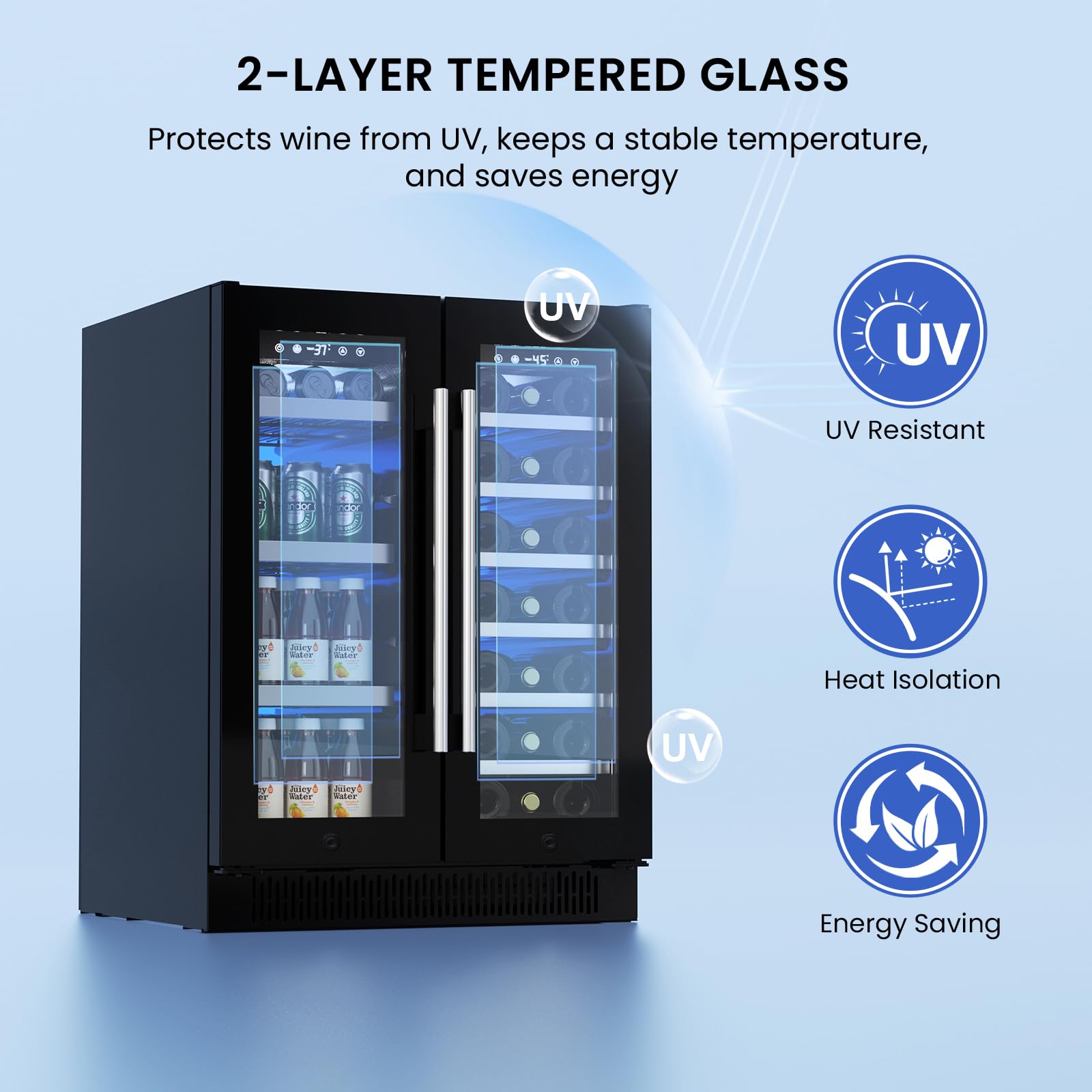Akicon 24 Inch Mini Fridge,42db 20 Bottles & 60 Cans Quiet Beverage Refrigerator With Safety Lock And Temperature Memory Touchscreen, Built-In/Freestanding For Home, Black on Fridge.com - View 4