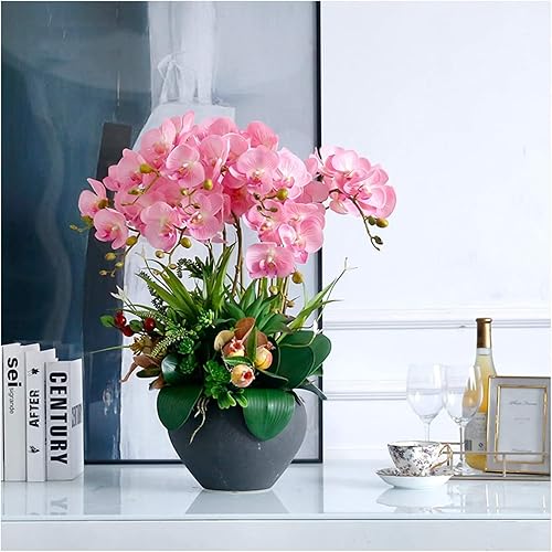 DEPILA Beautiful Orchids - Centro de mesa floral artificial grande tamaño grande flores artificiales de Phalaenopsis rosas