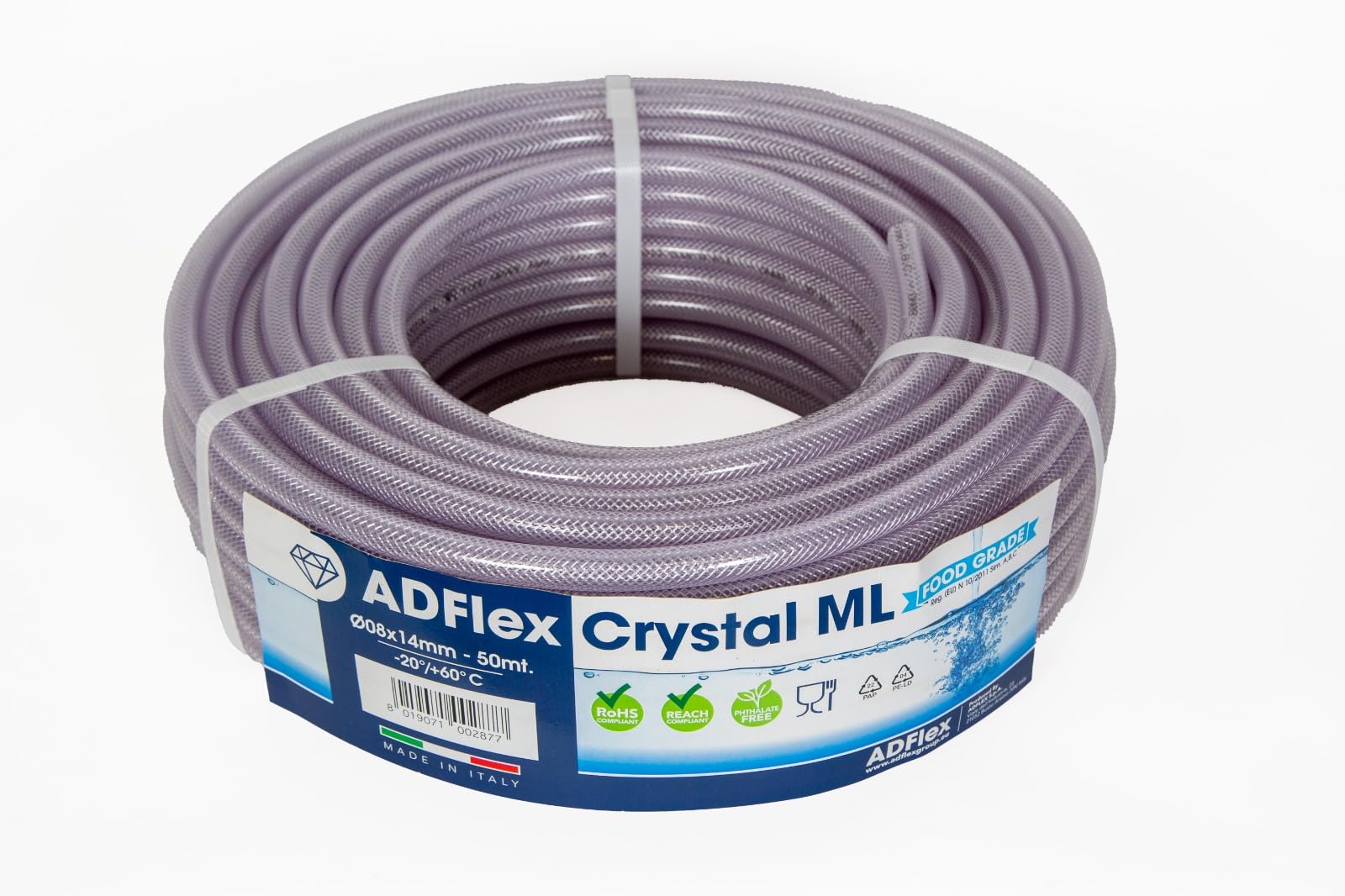 Tubo in PVC trasparente Crystal Retex ML 8x14 m 50 Rinforzato, Ultra Resistenza, Qualità Alimentare, passaggio aria, aria compressa, passaggio liquidi, acqua potabile, irrigazione