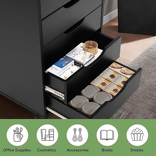 Miniatura 6 de TUSY Archivadores verticales con ruedas giratorias para oficina en casa, color negro