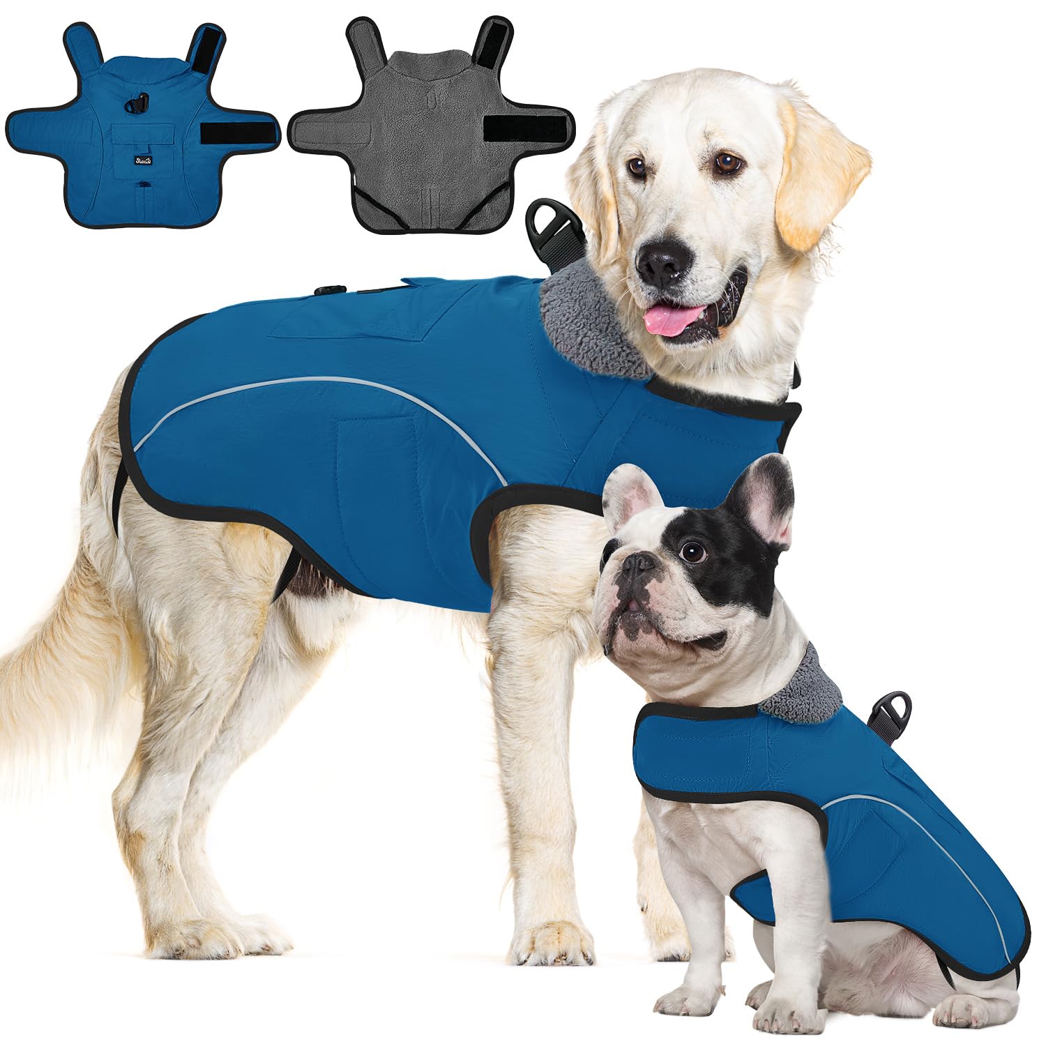 SlowTon Manteau d'hiver pour Chien Warm - Veste de Neige Ajustable pour Chien, Doublée en Polaire, avec Bandes Réfléchissantes et Poches, Veste Résistante à l'eau pour Temps Froid pour Chiens Moyens