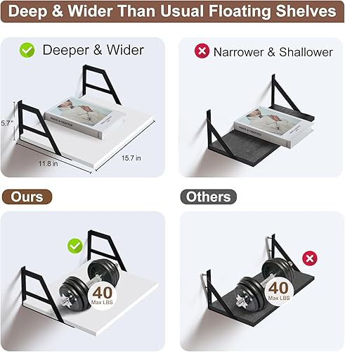 Miniatura 7 de Tectocker-DOU Juego de 2 estantes flotantes profundos estante de libros montado en la pared para sala de estar, estantes de dormitorio para
