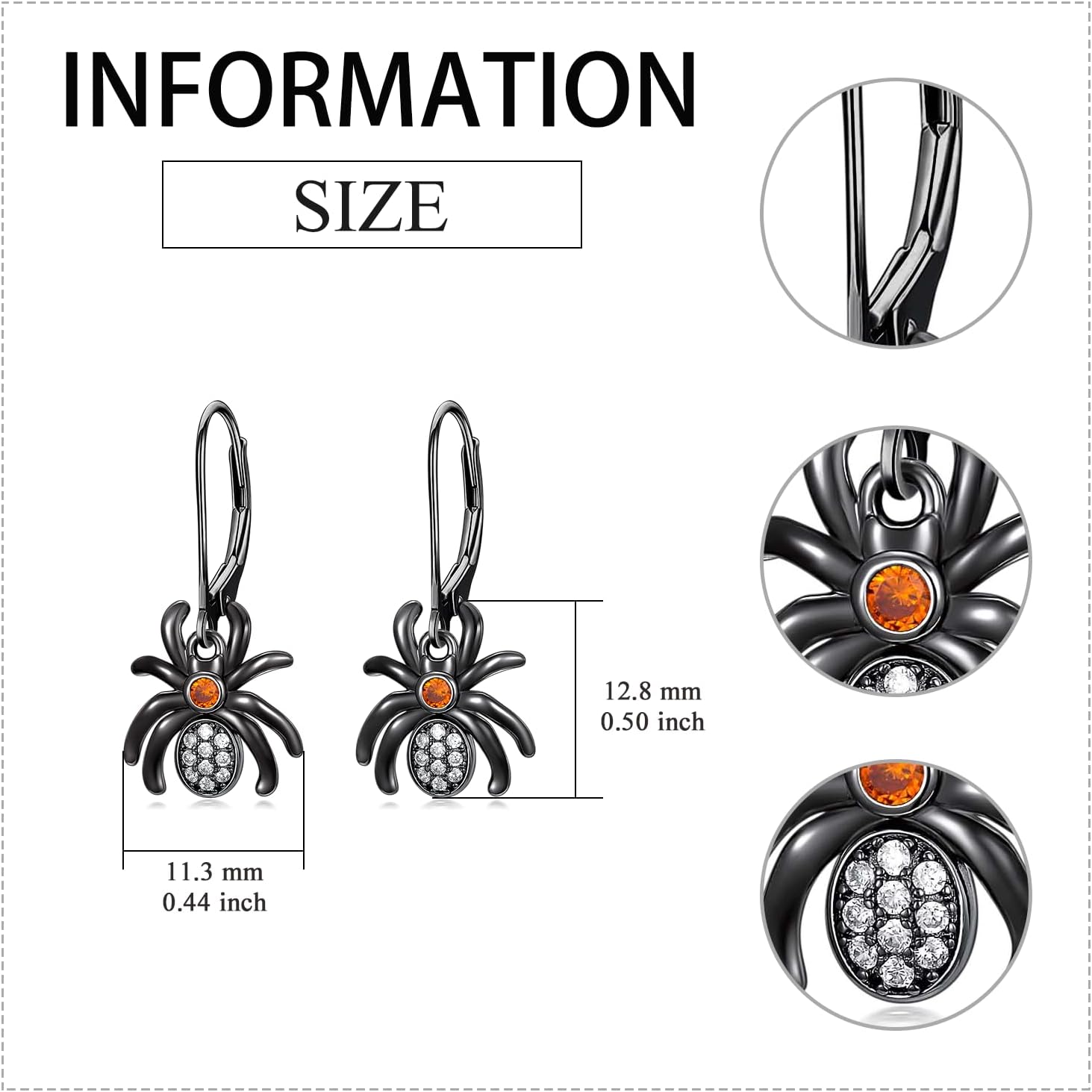 KZX Spider Earrings 925 Sterling Silver Black Spider Earrings Dangle Halloween Spider Earrings Jewelry for Women Halloween Christmas Gift - Image 3