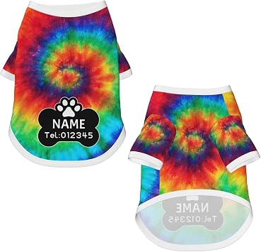 Custom Dog T- Shirt Personalized Breathable Clothes Tie Dye Rainbow Dog Shirt with Name Text Photo Logo Customized Shirts for Pets Puppy Cats