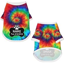 Custom Dog T- Shirt Personalized Breathable Clothes Tie Dye Rainbow Dog Shirt with Name Text Photo Logo Customized Shirts for Pets Puppy Cats
