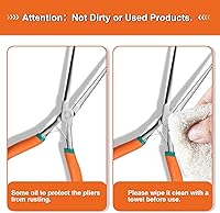 Vista 7 de Alicates de punta de aguja de largo alcance de 7 pulgadas, alicates finos de punta de aguja extra largos con cordón de mandíbula dentada, doble