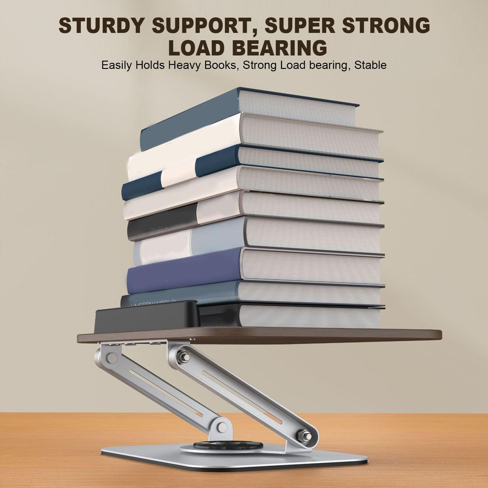 Stojak na książki Niiyen Składany, regulowany stojak na książki Ergonomiczny stojak na książkę kucharską z obrotową podstawą 360° Elastyczne klipsy do laptopa z tabletem kucharskim (Srebrny)
