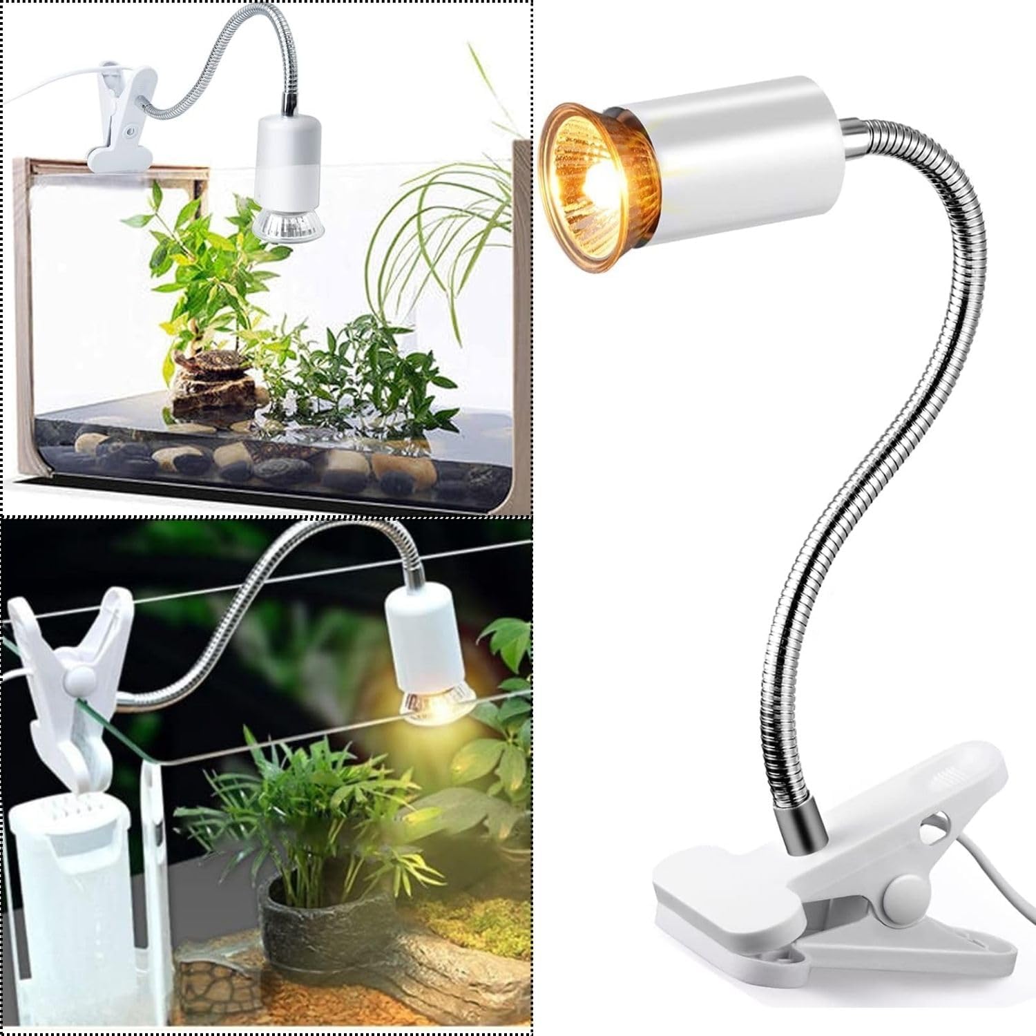 VAYINATO® White Reptile Heat Lamp Turtle Lights with Clip, UVA UVB Bulbs (50W) Aquarium Basking Lamp Adjustable Holder and Intensity Suitable for Birds During Winter & Reptiles by Petzlifeworld