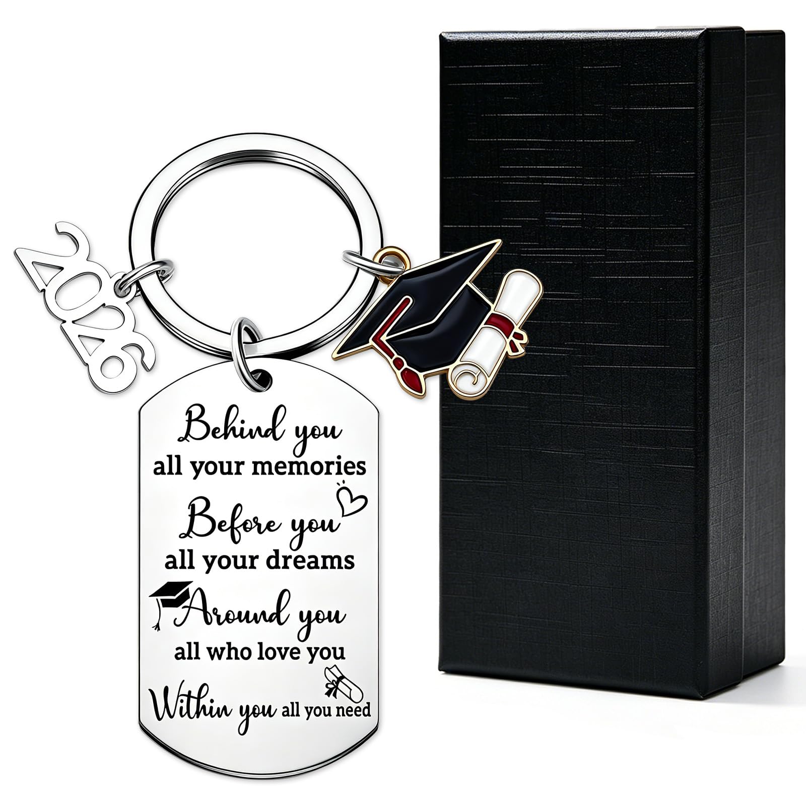 Yunvisty Graduation Gifts Keychain for Women Her And Him Class Of 2026 Grad Keepsake Keychain With Black Box Motivational Charm 2026 Souvenir Gift for University Middle High School Graduation