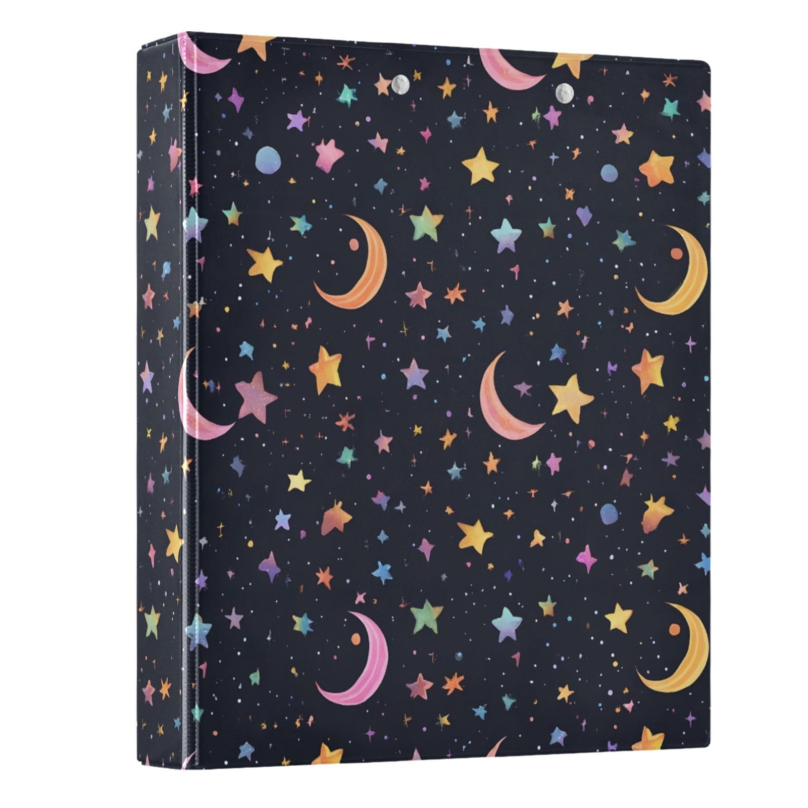 3 Ring Binder Star Moon Black 1.5 inch Binders Three Ring Binders with Clipboard Fit 8.5'' x 11'' Paper 3 Interior PVC Clear Pockets for Office Supplies