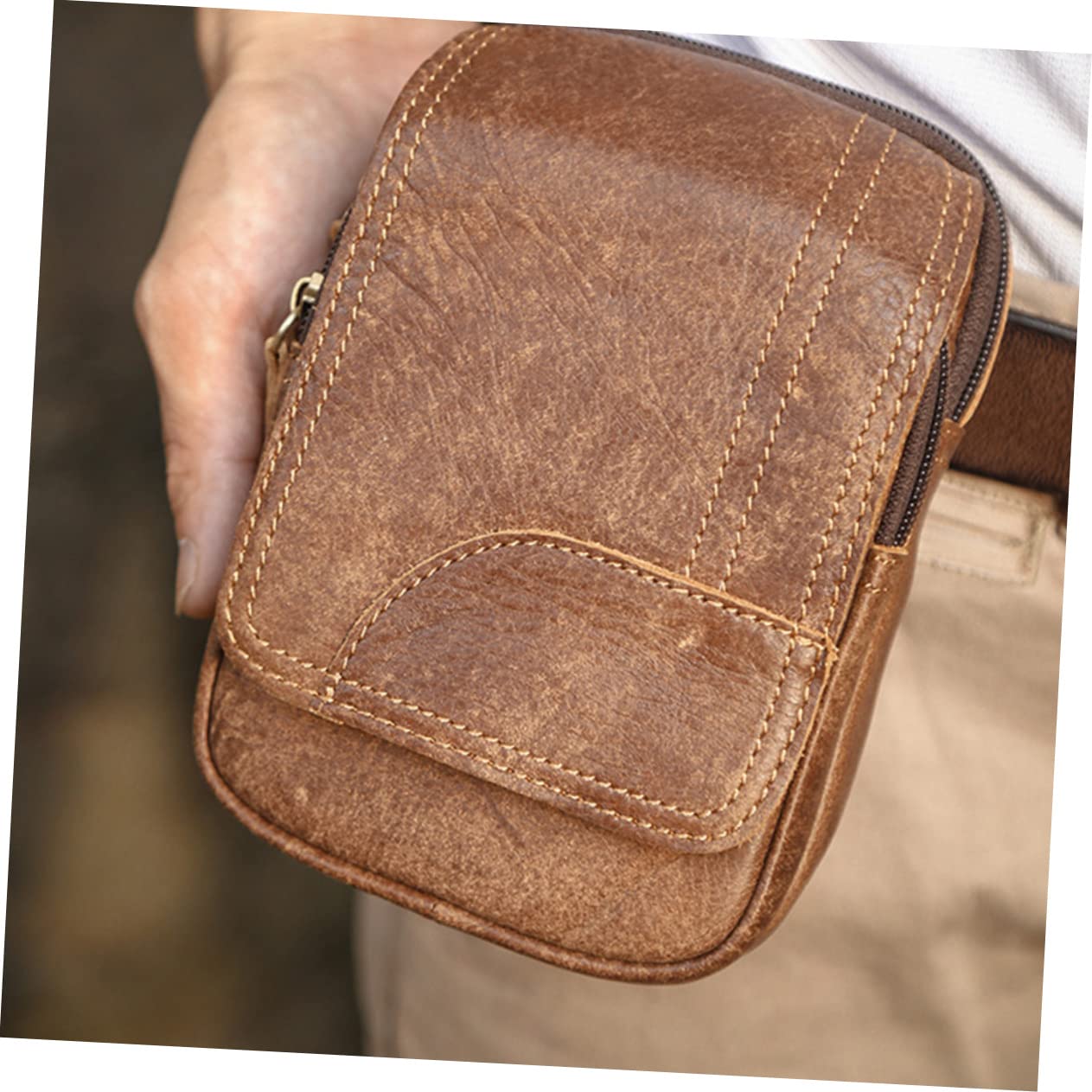Riñonera de Cuero Marrón para Exteriores, Estilo Retro Sencillo