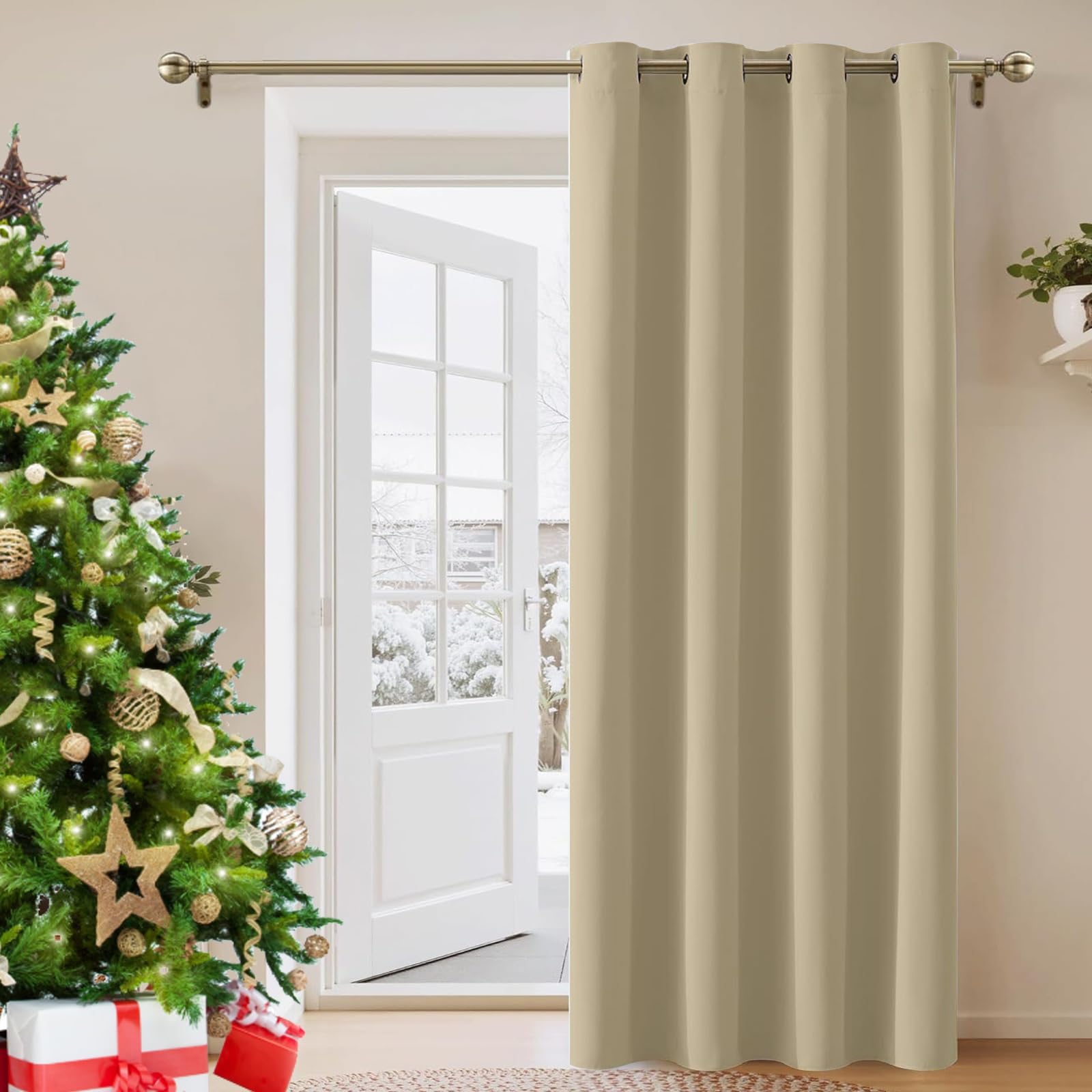 LONGCAO Rideau Occultant 250 x 210 cm Tenture Opaque à Oeillets Isolation Lumiere UV Decoration Lot de 1 Rideau Occultant pour Chambre Salon, Kaki