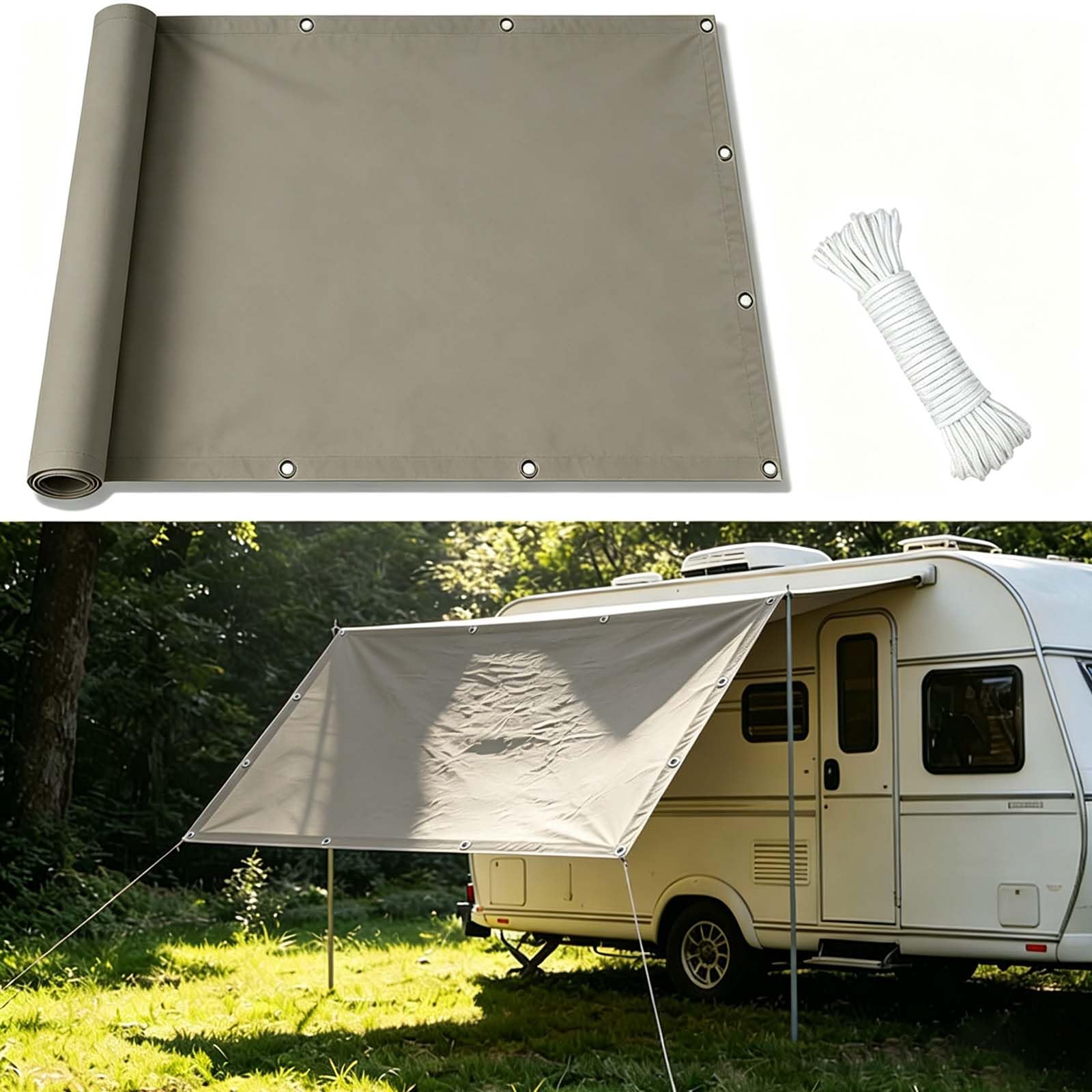 Tenda a Vela 210 x 325 cm Poliestere 180 G M², Protezione Solare, con Anelli a O e Corde Tenda da Sole Impermeabile per Esterno per Balcone, Pergolato, Cachi