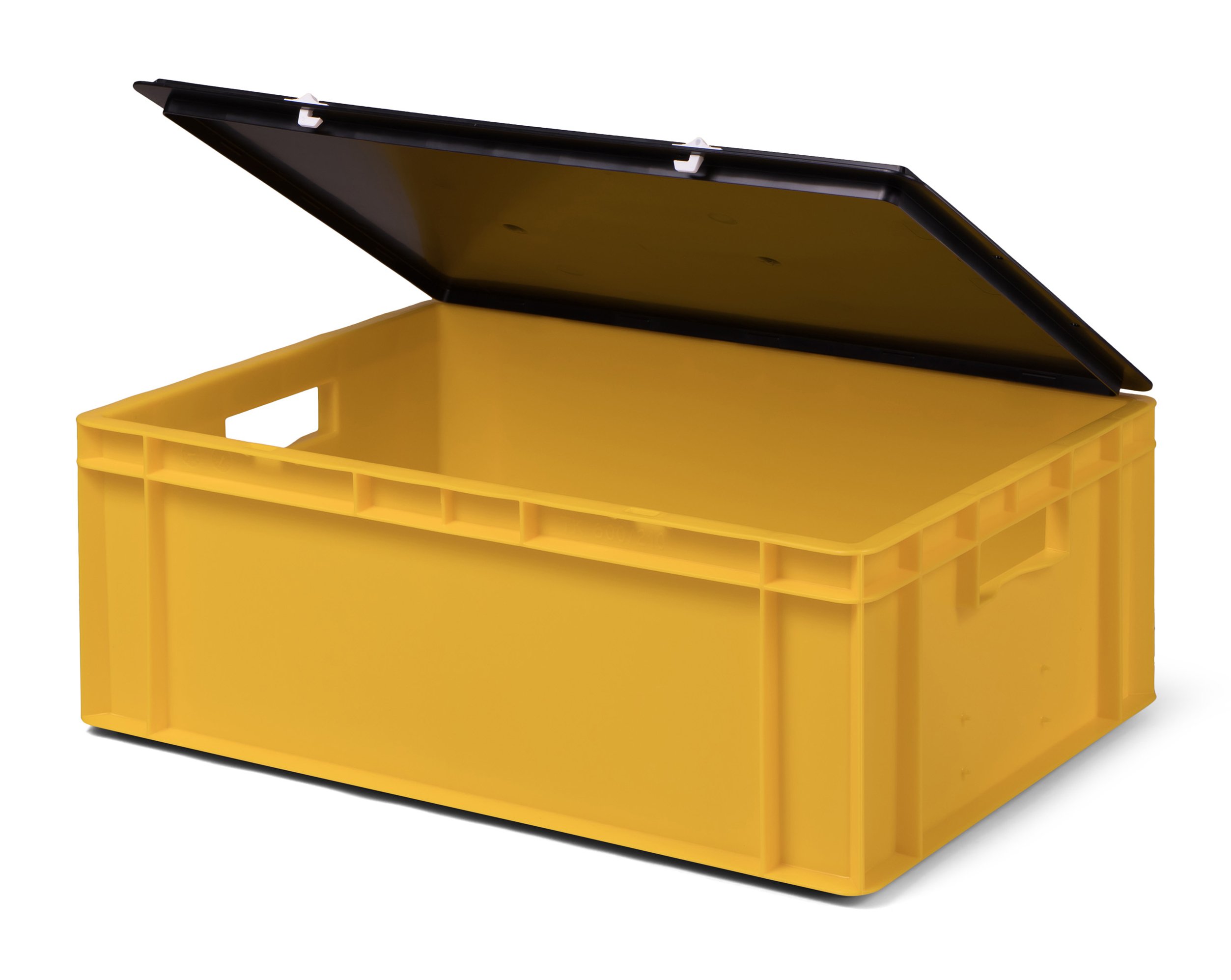 1a-TopStore Lagerbehälter/Euro-Transport-Stapelbox K-TK 600/210-0, gelb, mit Verschlußdeckel schwarz, 600x400x221 mm (LxBxH), aus PP. 40 Liter Nutzvolumen
