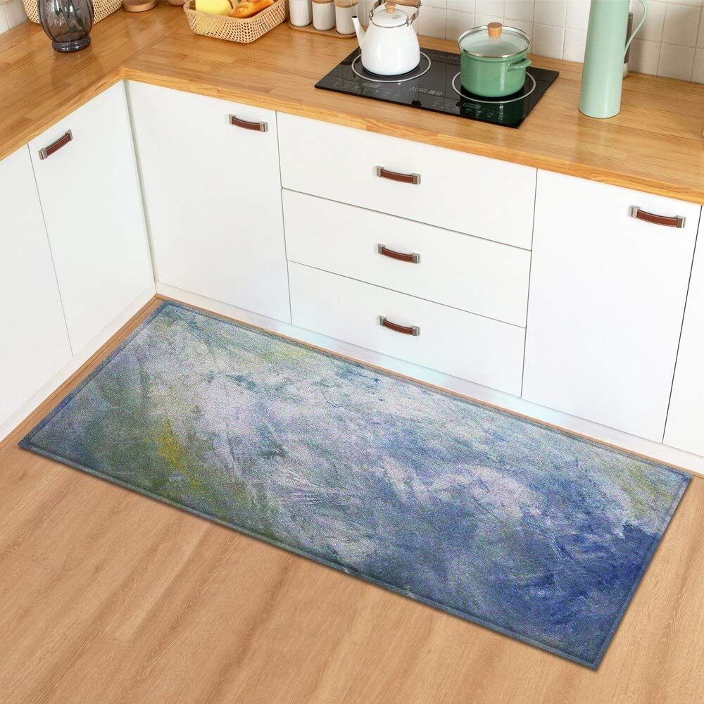 OPLJ Marble Kitchen Carpet Absorbent Doormat Entrance Door 3D Wood Grain Pattern Bedroom Hallway Long Floor mat Anti-Slip Rug A18 40x120cm