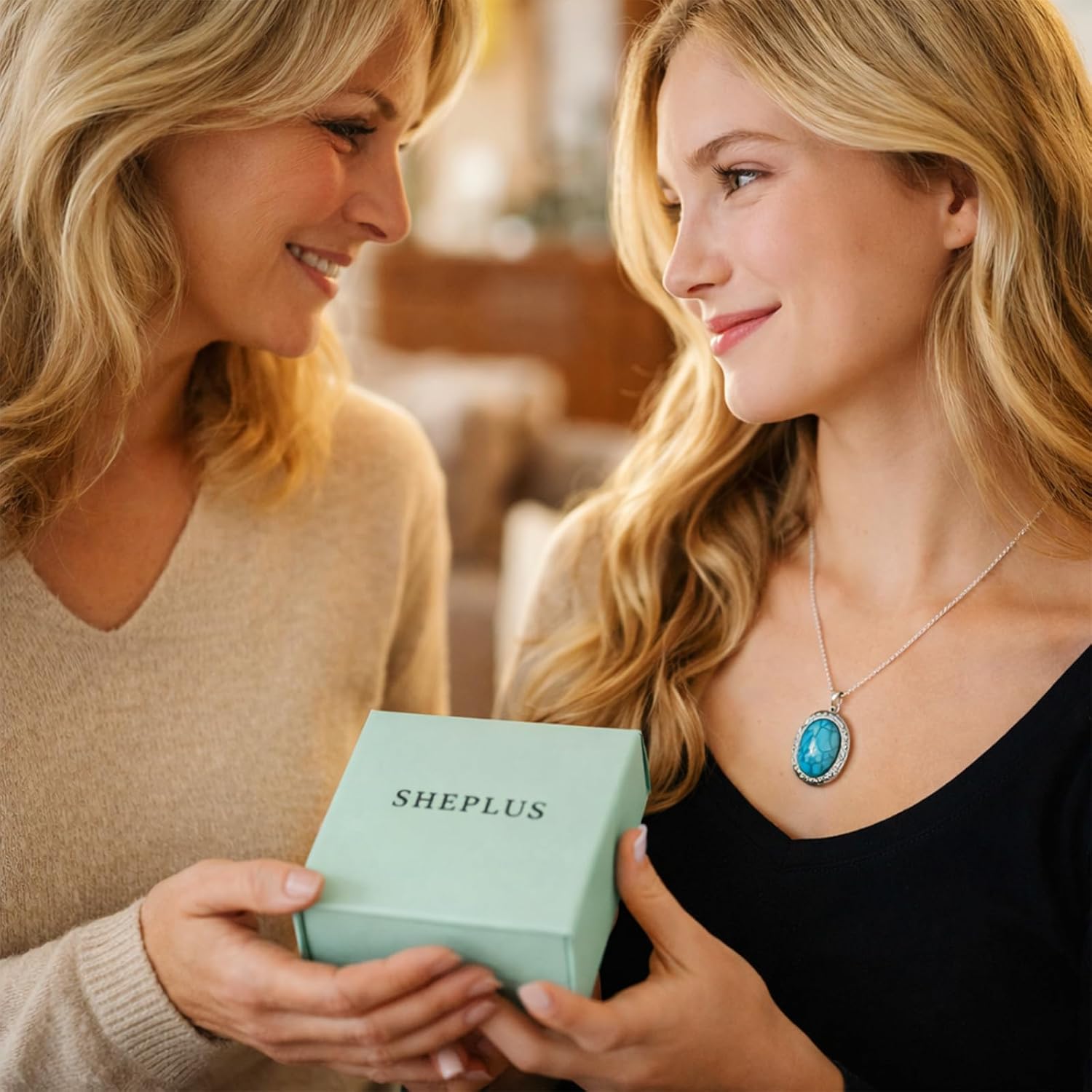 Sheplus Photo Locket Necklace with Picture Inside for Mom,Real Turquoise Gold Locket Gift for Mother, Personalized Memory Jewelry for Mother’s Day Birthday