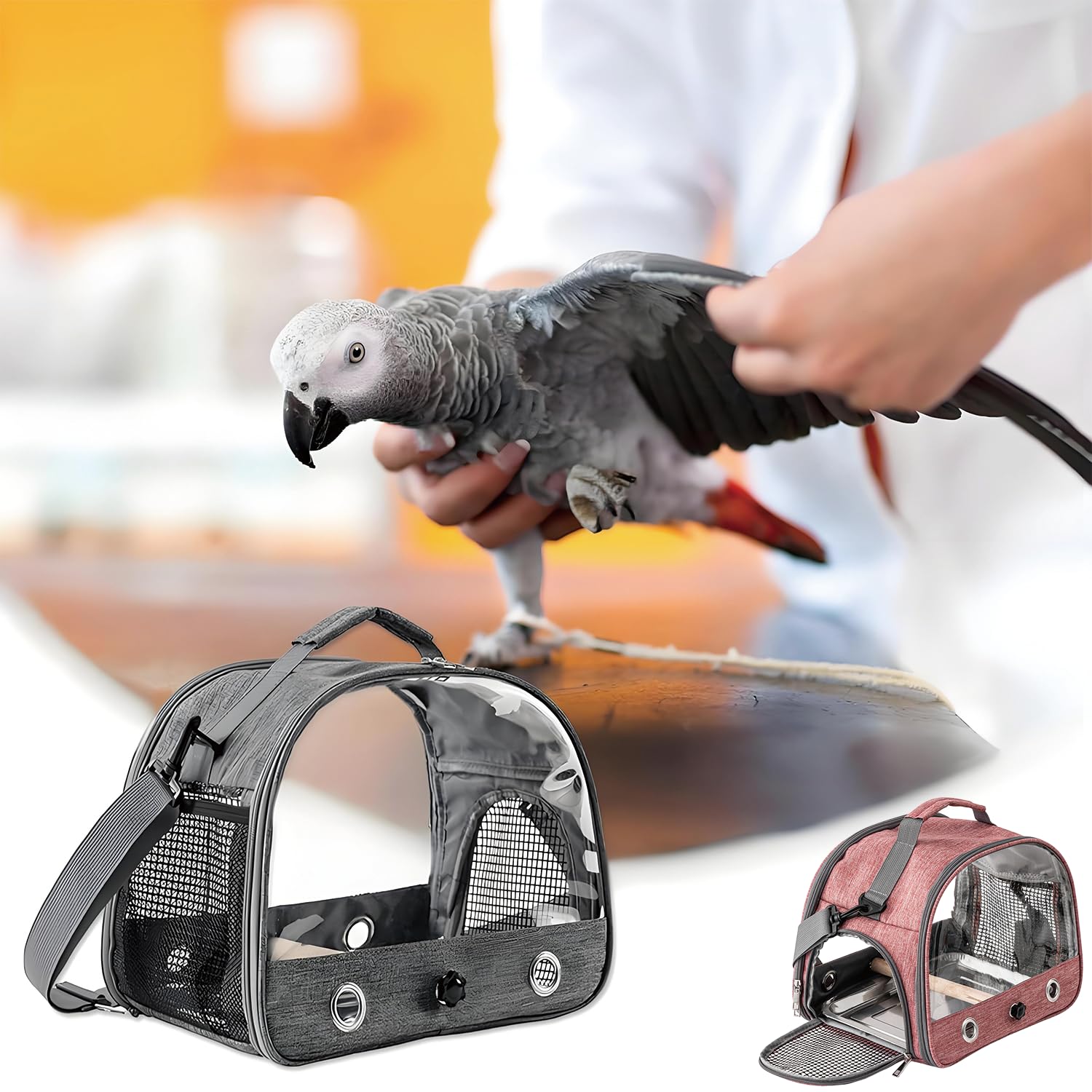 Jaula De Viaje para Pájaros con Percha Y Bandeja, Bolsa De Transporte para Pájaros, Transportador Portátil para, Bolsa De Viaje para Loros, para Periquitos y Loros Pequeños, Rosa