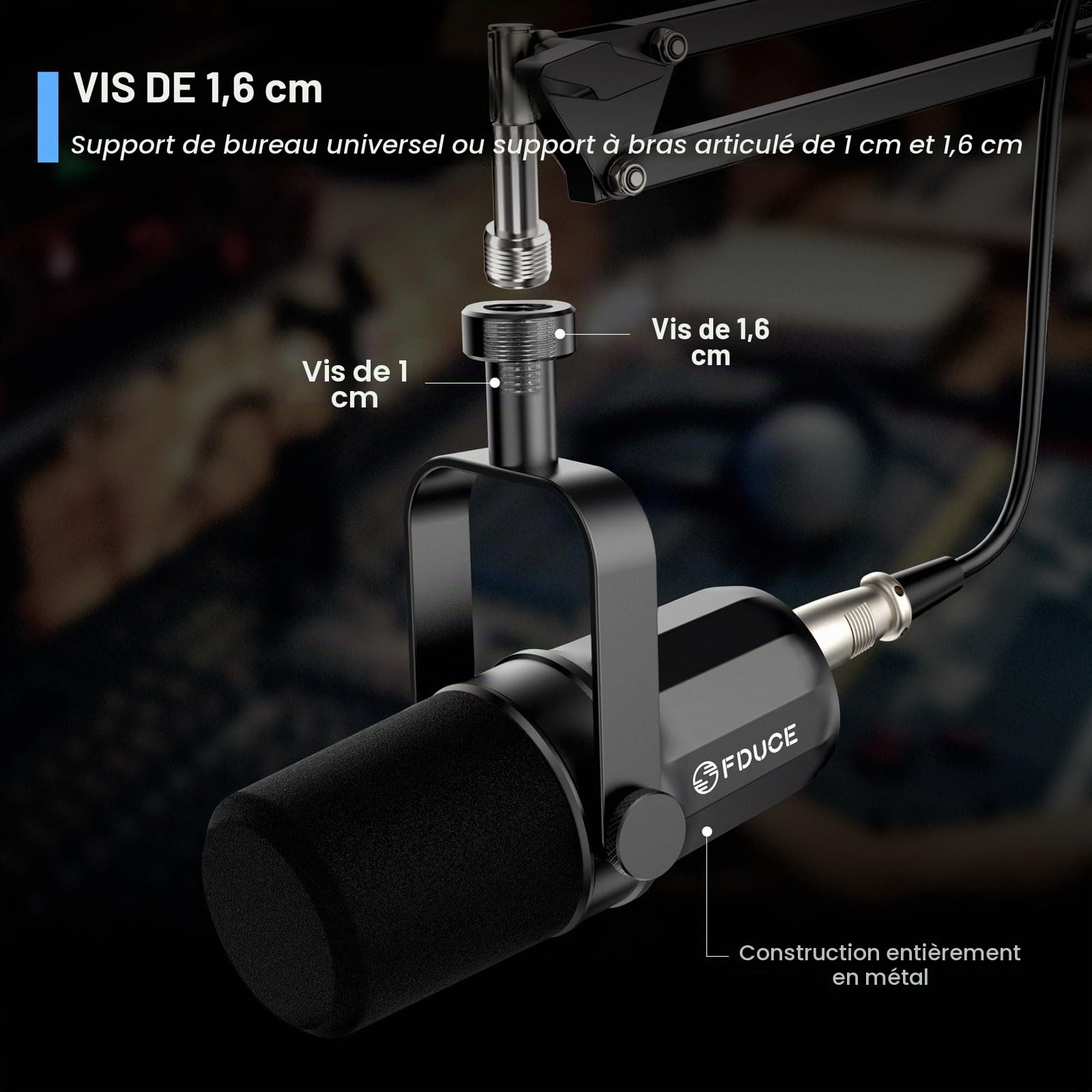 FDUCE SL40X Kit de Microphone Dynamique XLR pour Enregistrement Vocal,podcasting,Jeux,Streaming en Direct et radiodiffusion,Microphone cardioïde entièrement en métal
