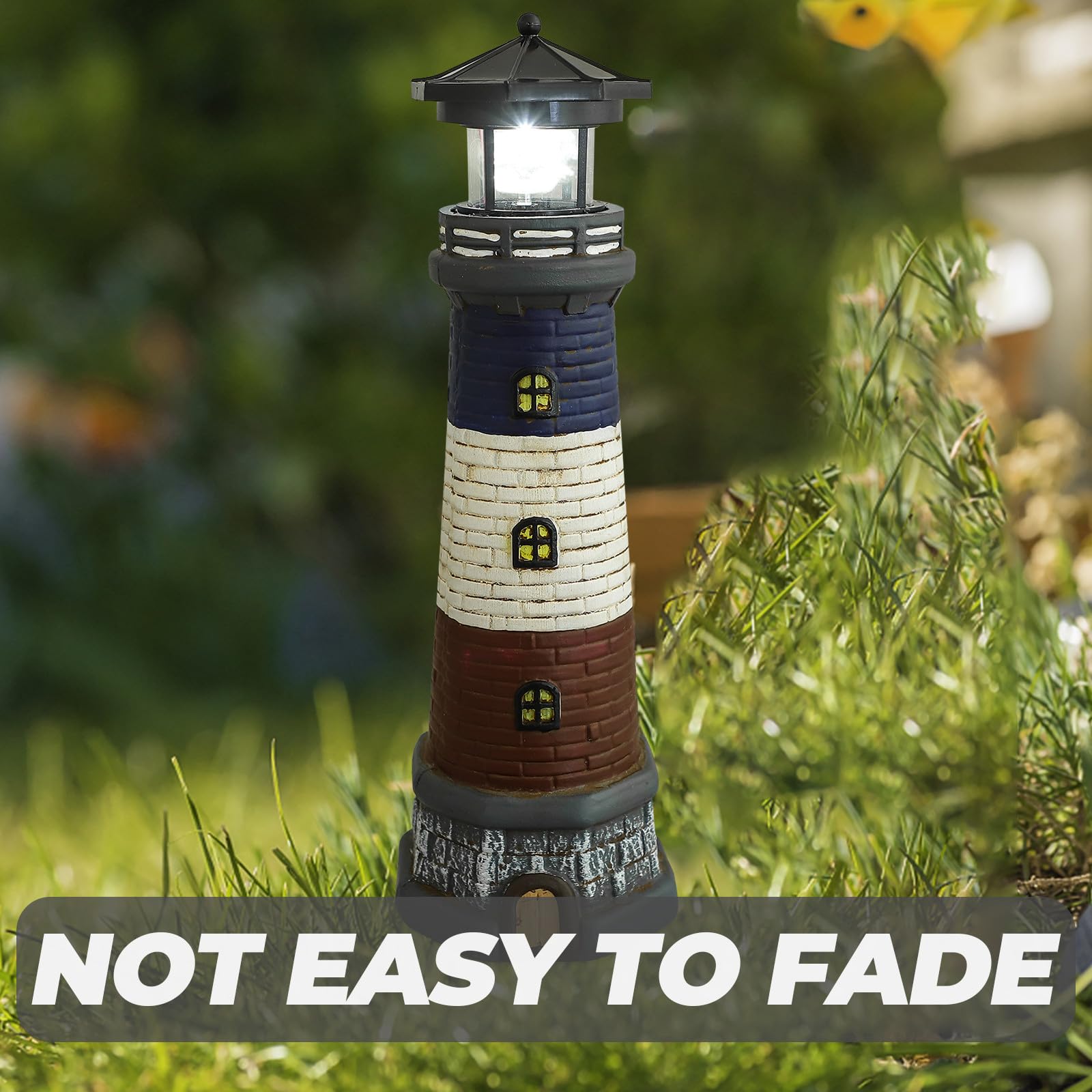 Statua Faro in Resina Solare per Esterni, Ornamento Luminoso per Giardino, Prato e Cortile Luce LED a Energia Solare, Decorazione Paesaggistica a Tema Marino