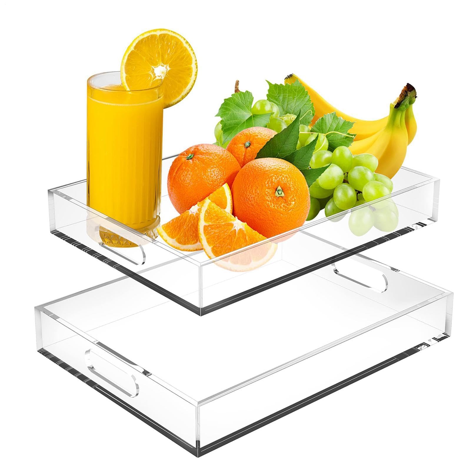 Bandejas de acrílico para exhibición 2 Piezas Grandes Claras a Prueba de | Organizador Rectangular Antiderrames para Snacks, Cafetería, Comedor, Postres, Mesas de Centro y