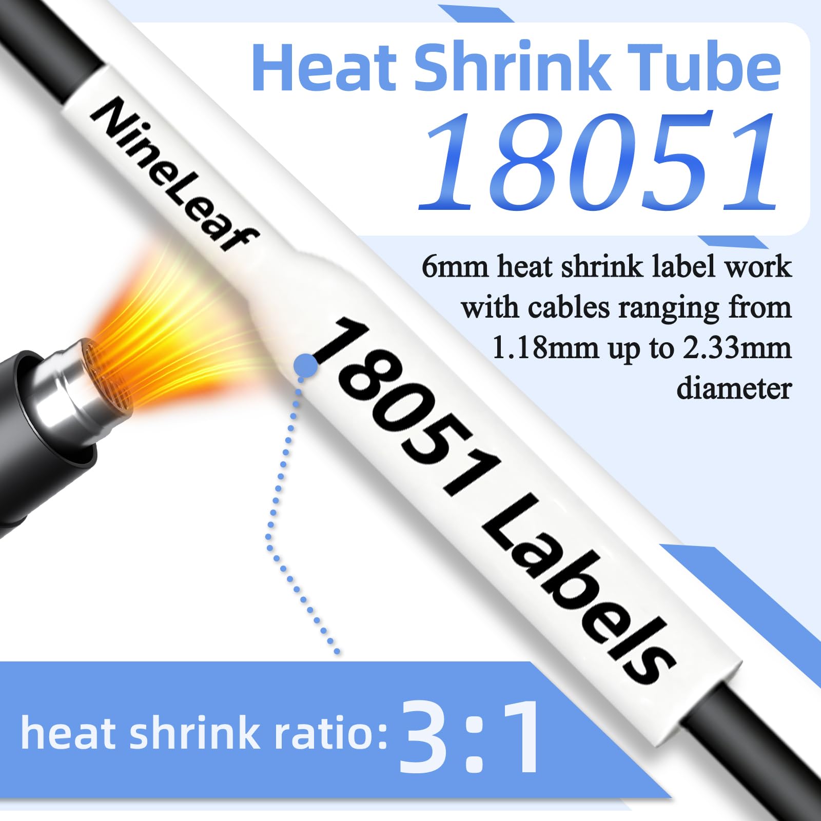 Nineleaf 10 x compatibles con DYMO 18051 Rhino Heat Shrink Tube Industry Label Tape 1/4" x 5ft negro en blanco para LabelWriter y Industrial Label Maker Rhino 1000 3000 4200 5000 5200 6000 450 Duo | Nineleaf Cintas de alambre compatibles con DYMO para eti