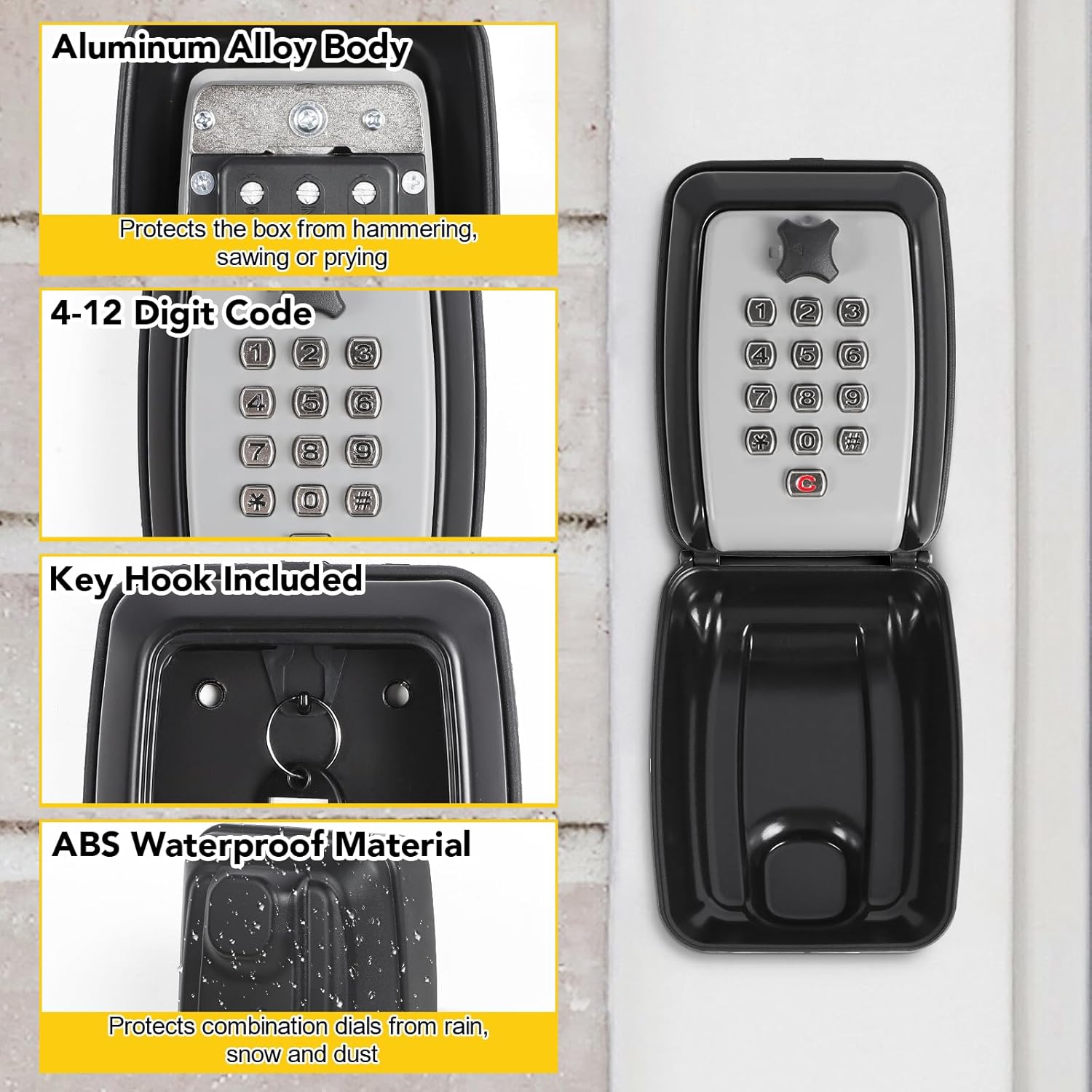 Key Safe Wall Mounted Outdoor, Police Approved Secure Key Lock Box Outdoor with 12 Digit Combination, Weatherproof Keysafe with High Security, keysafe wall mounted outside for Home School Garage