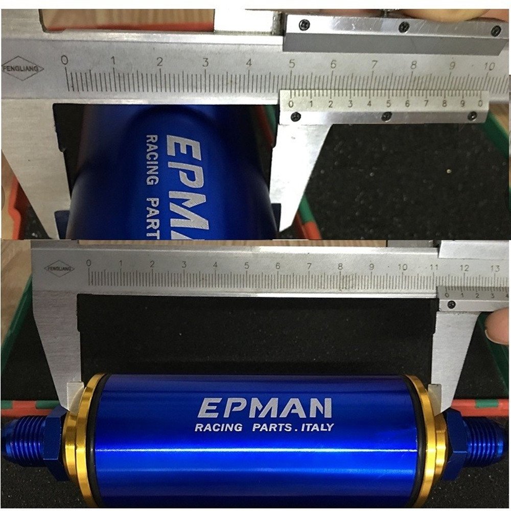 Epman Filtre à carburant universel Jdm Sport High Flow Racing avec élément 100 microns 8,6 mm/AN6/AN8/AN10 (bleu, AN10)